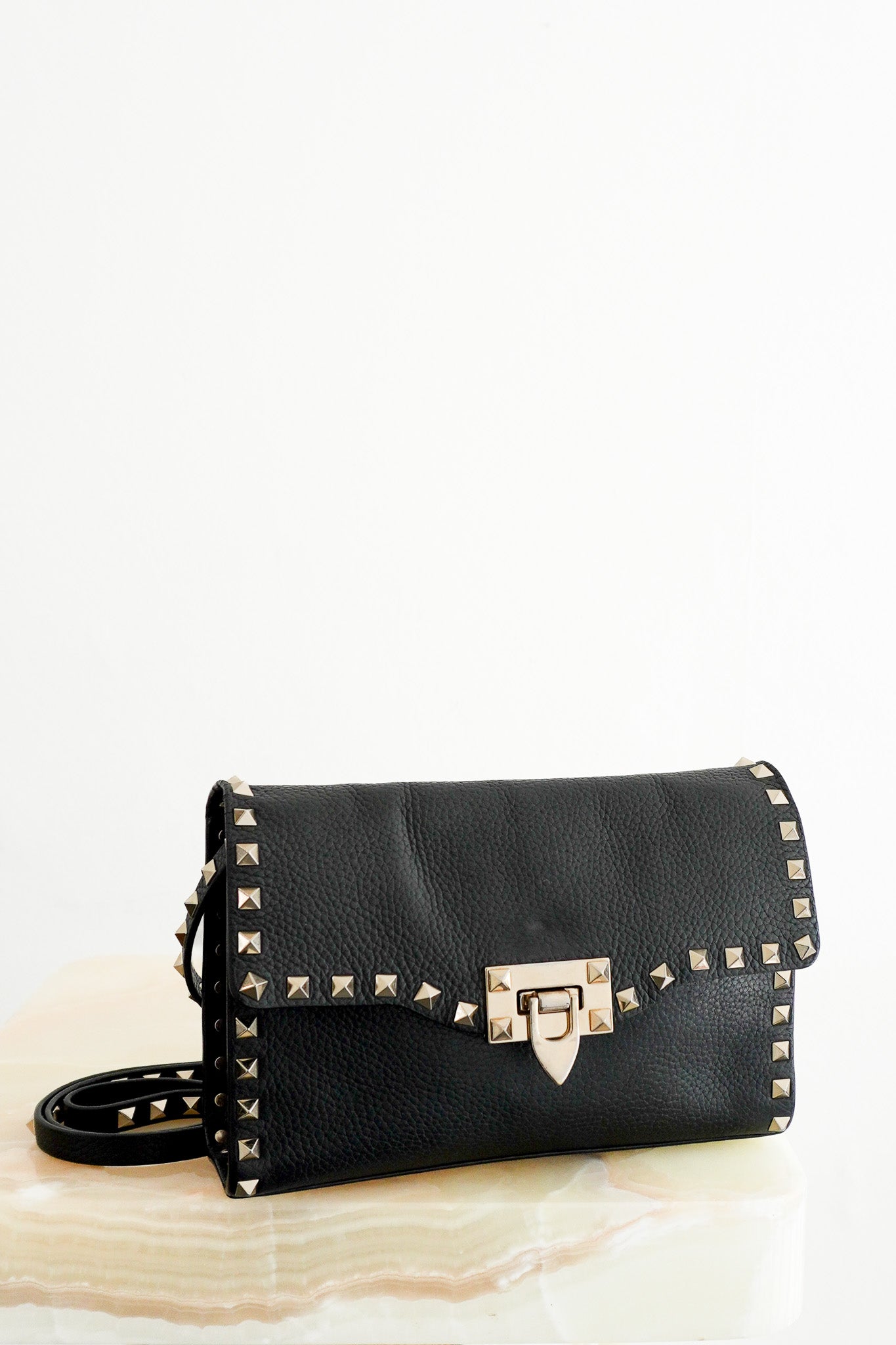 Garavani Rockstud Small Shoulder Bag Grey Grained Calfskin RRP (£1000) | Authentic Preloved - Reloved Again