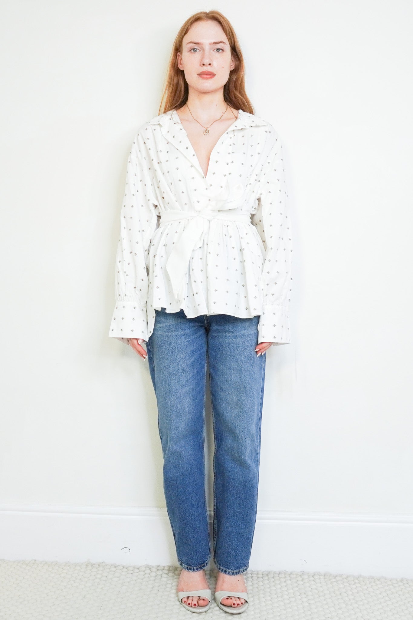 Front image of the Wiggy Kit White with Olive Clip Dot Blouse Chelsea London