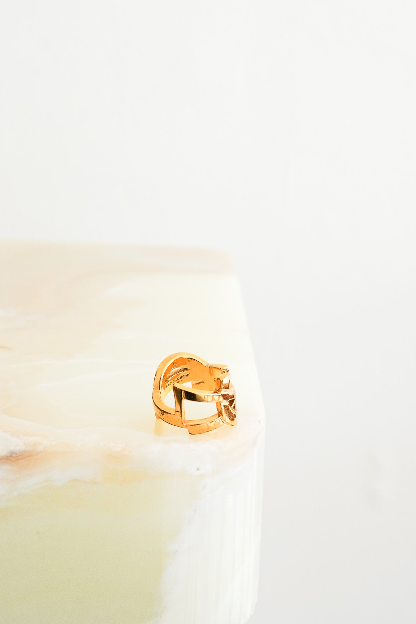Front image of the YSL Cassandre Ring in Gold Chelsea london
