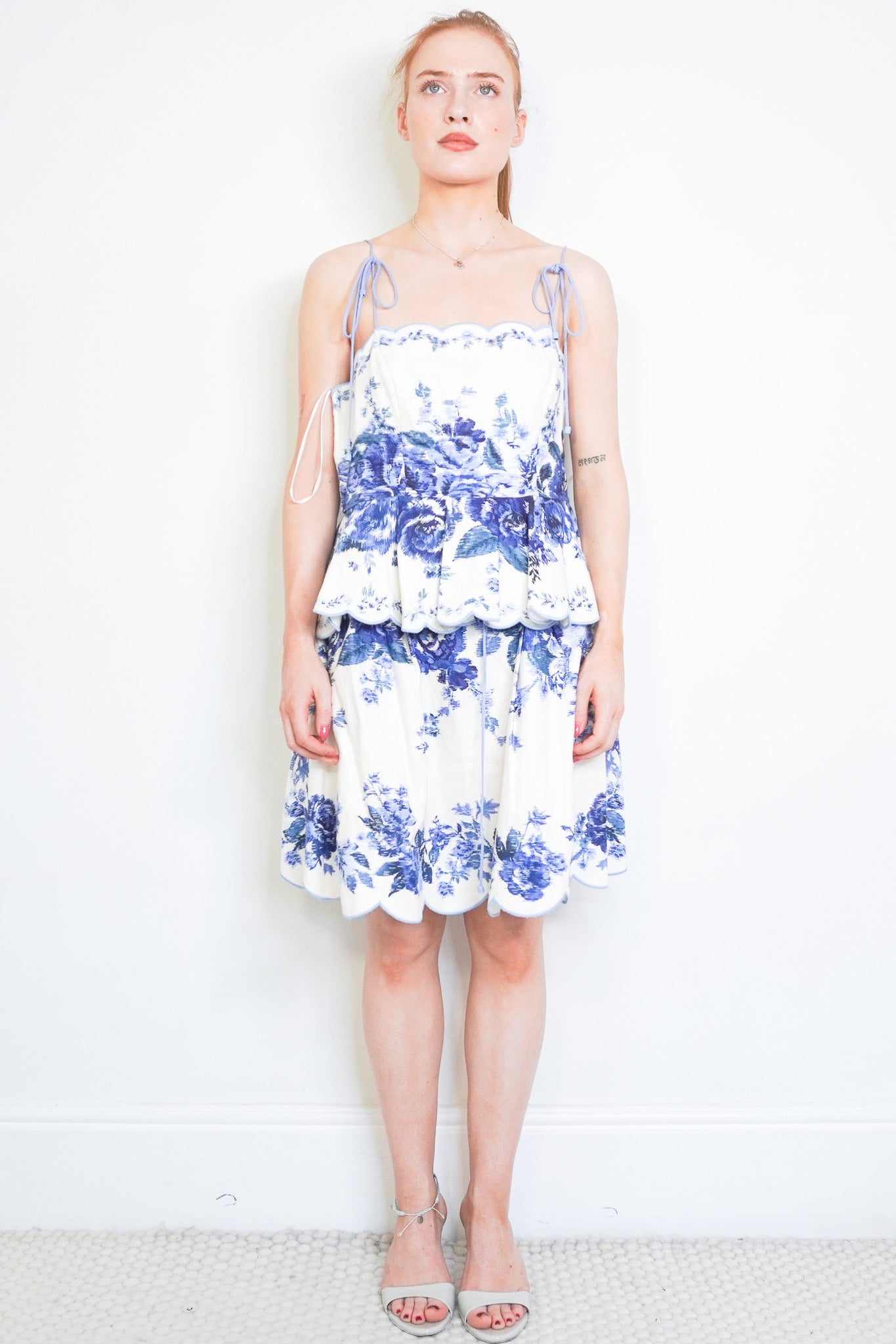 Front image of the Zimmermann Scalloped Top and Skirt Set Chelsea London