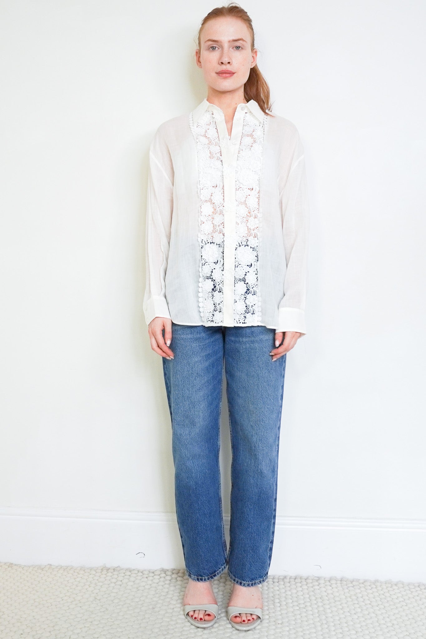 Front image of the Zimmermann White Lace Shirt Chelsea London