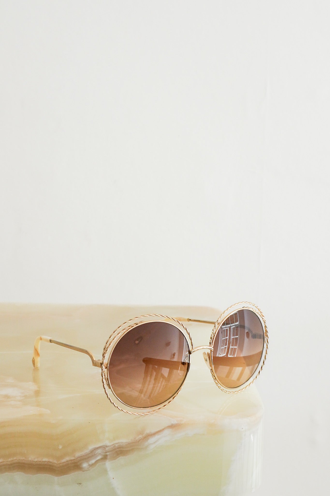 Front images of the Chloe Round Carlina Sunglasses Chelsea London