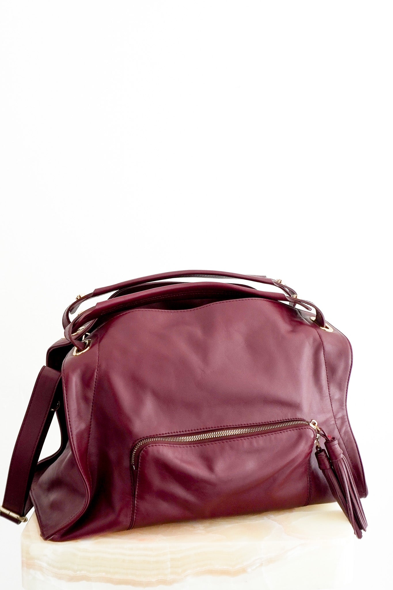 Front photo Sandro Adel Burgundy Leather Bag Chelsea London