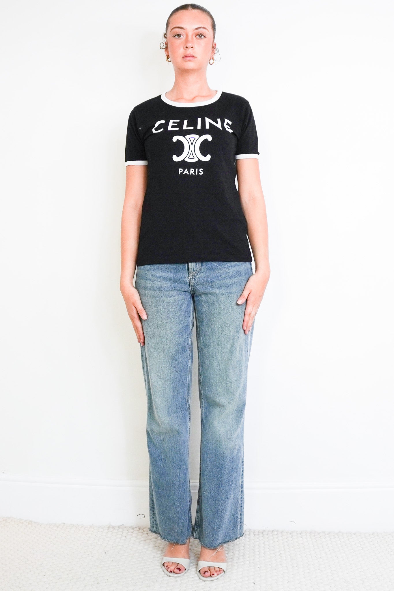 Front photo of the Celine Black Logo T-Shirt  Chelsea London