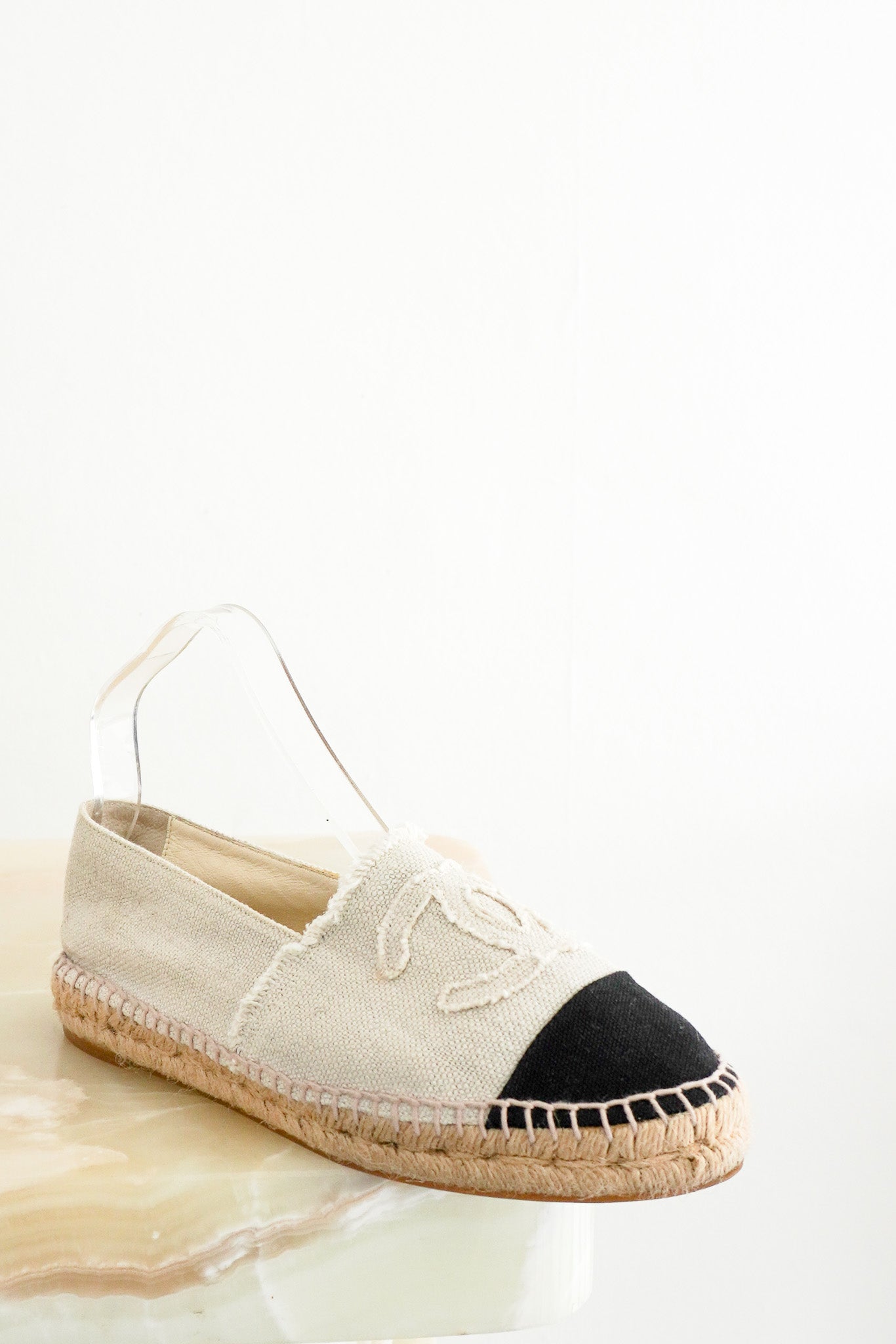 Front photo of the Chanel Canvas CC Espadrilles Chelsea London