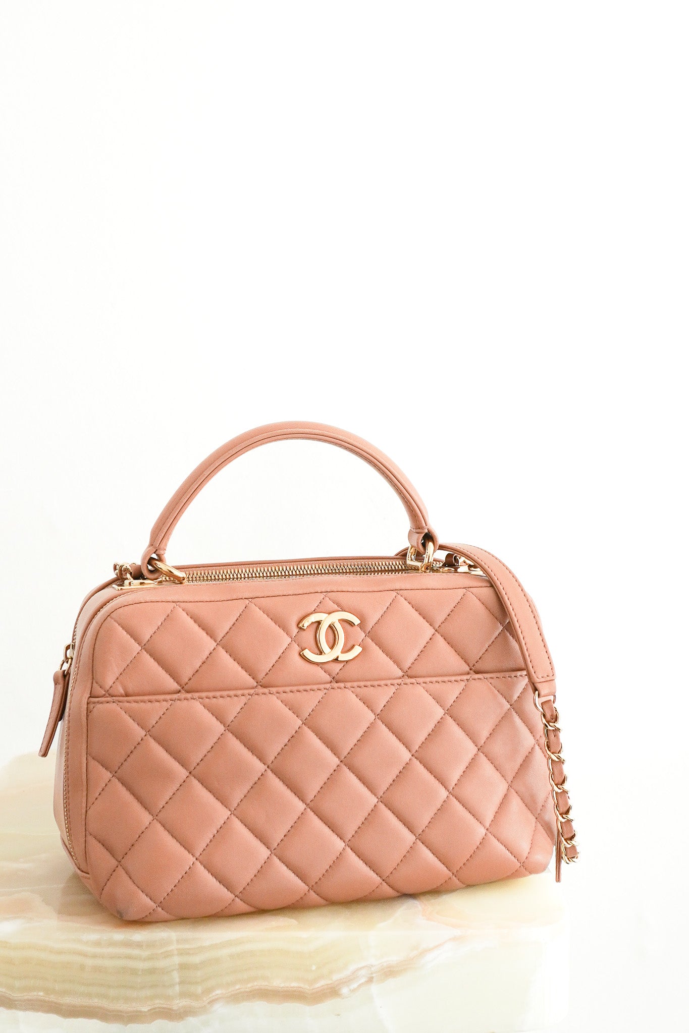 Front photo of the Chanel Trendy CC Bowler Bag Chelsea London