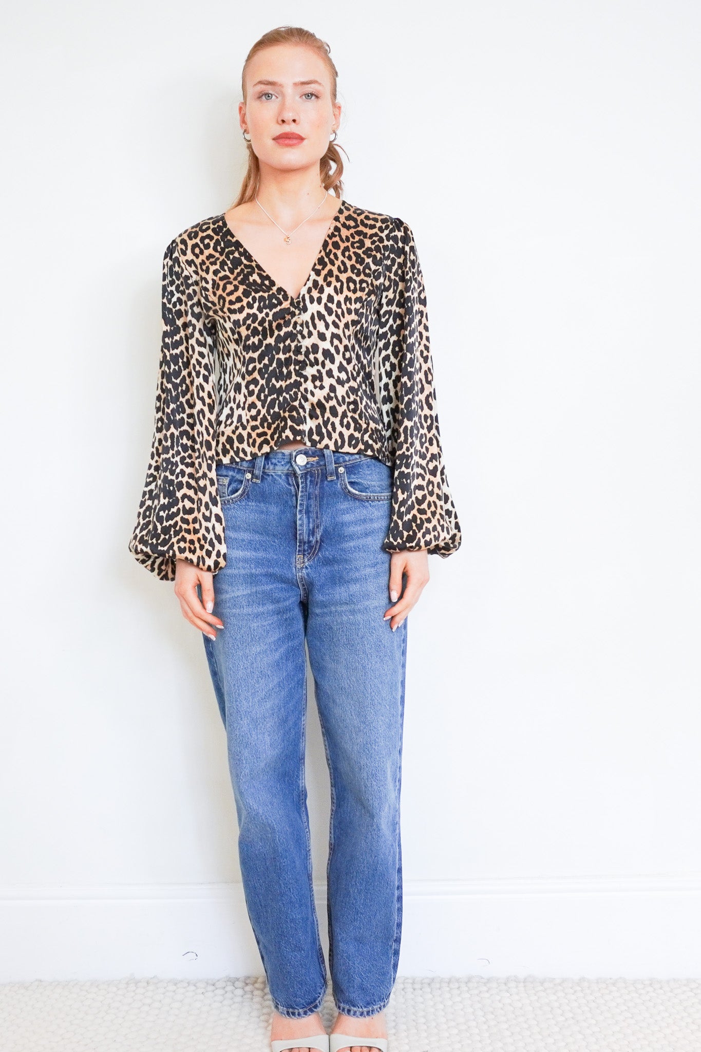 Ganni Leopard Print Silk Blouse RRP £150 | Authentic Preloved - Reloved Again