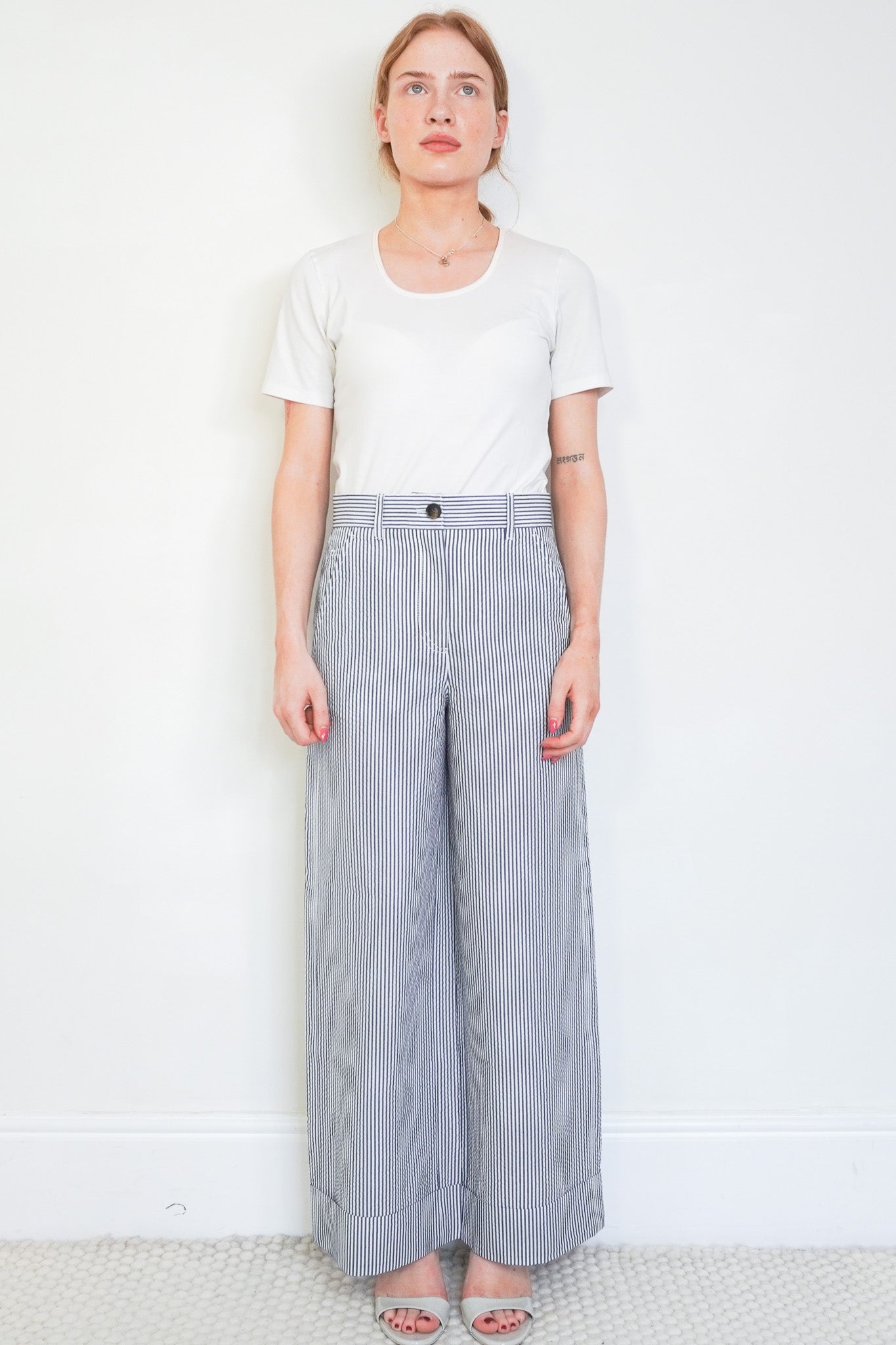 Me+Em White and Blue Pinstripe Trousers RRP £350 | Authentic Preloved - Reloved Again