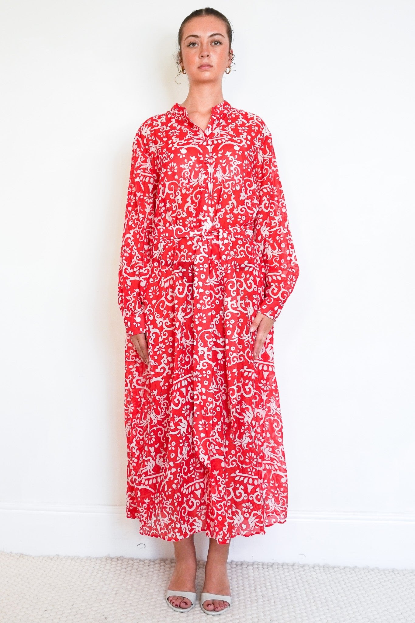saloni london dress Saloni Red Pattern Belted Dress RRP £600