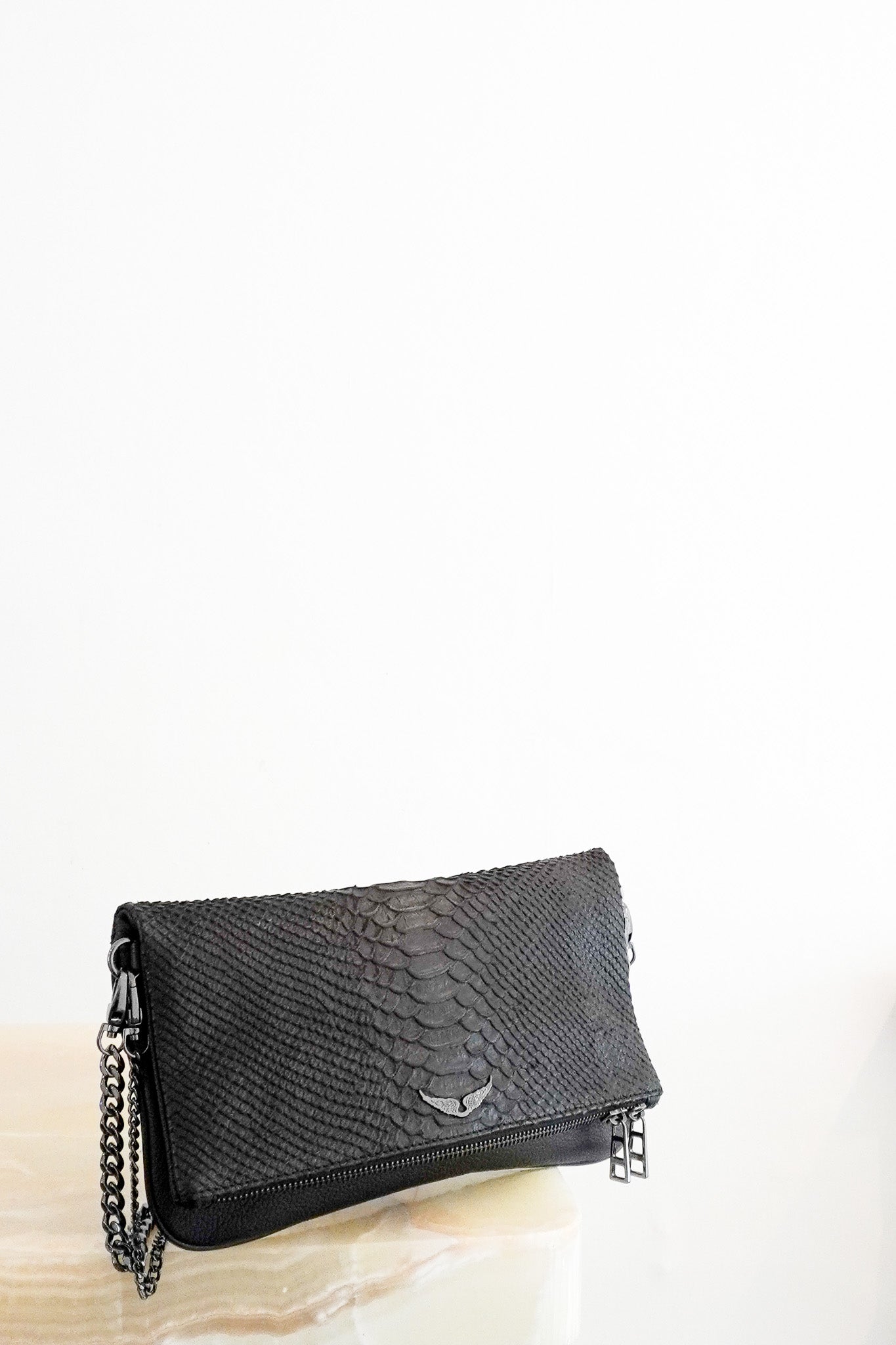 Front photo of the Zadig and Voltaire Python Rock Bag Chelsea London