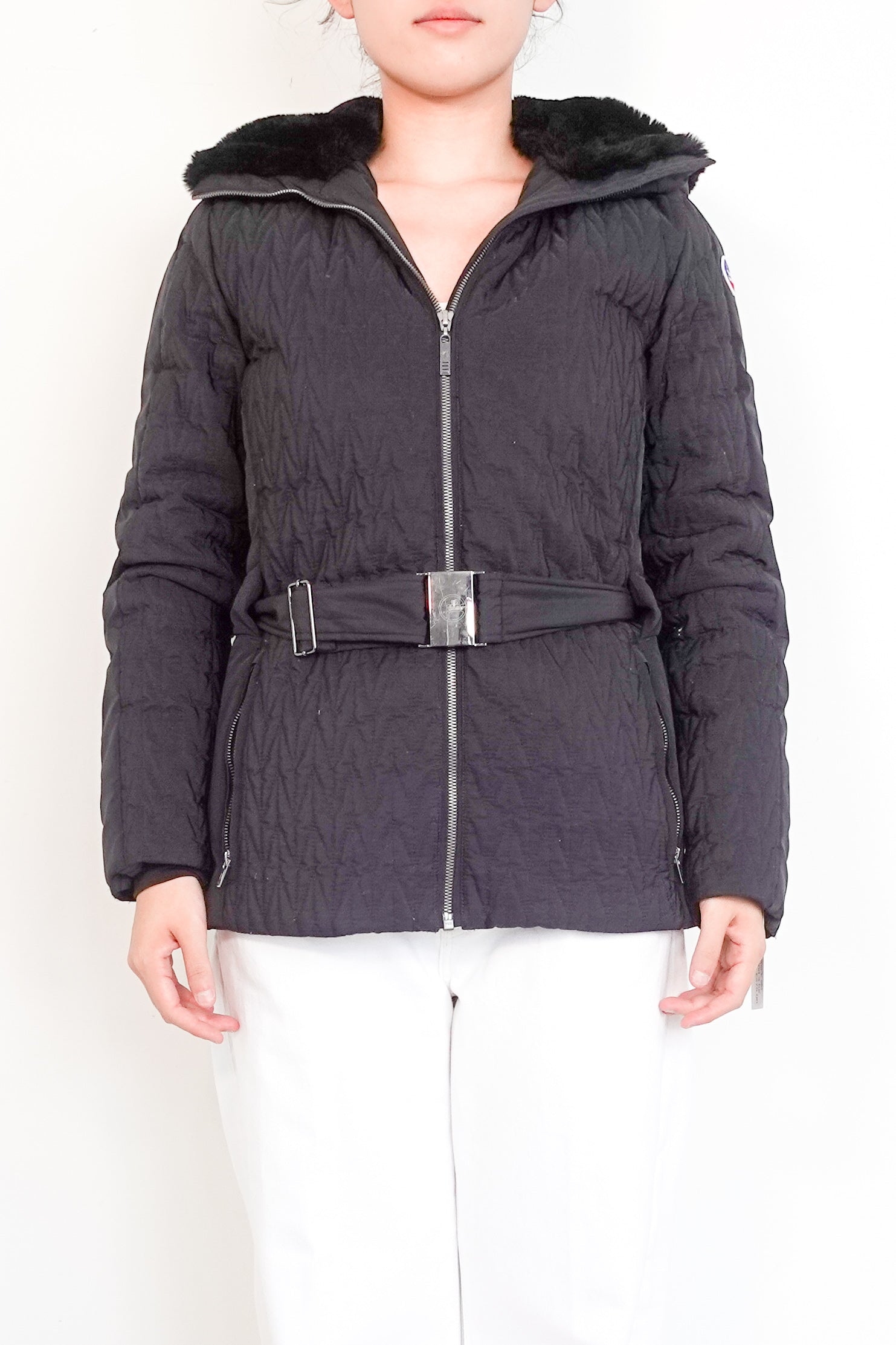 Fusalp-Black-Ski-Belted-Jacket-with-Fur-hood-Front-picture