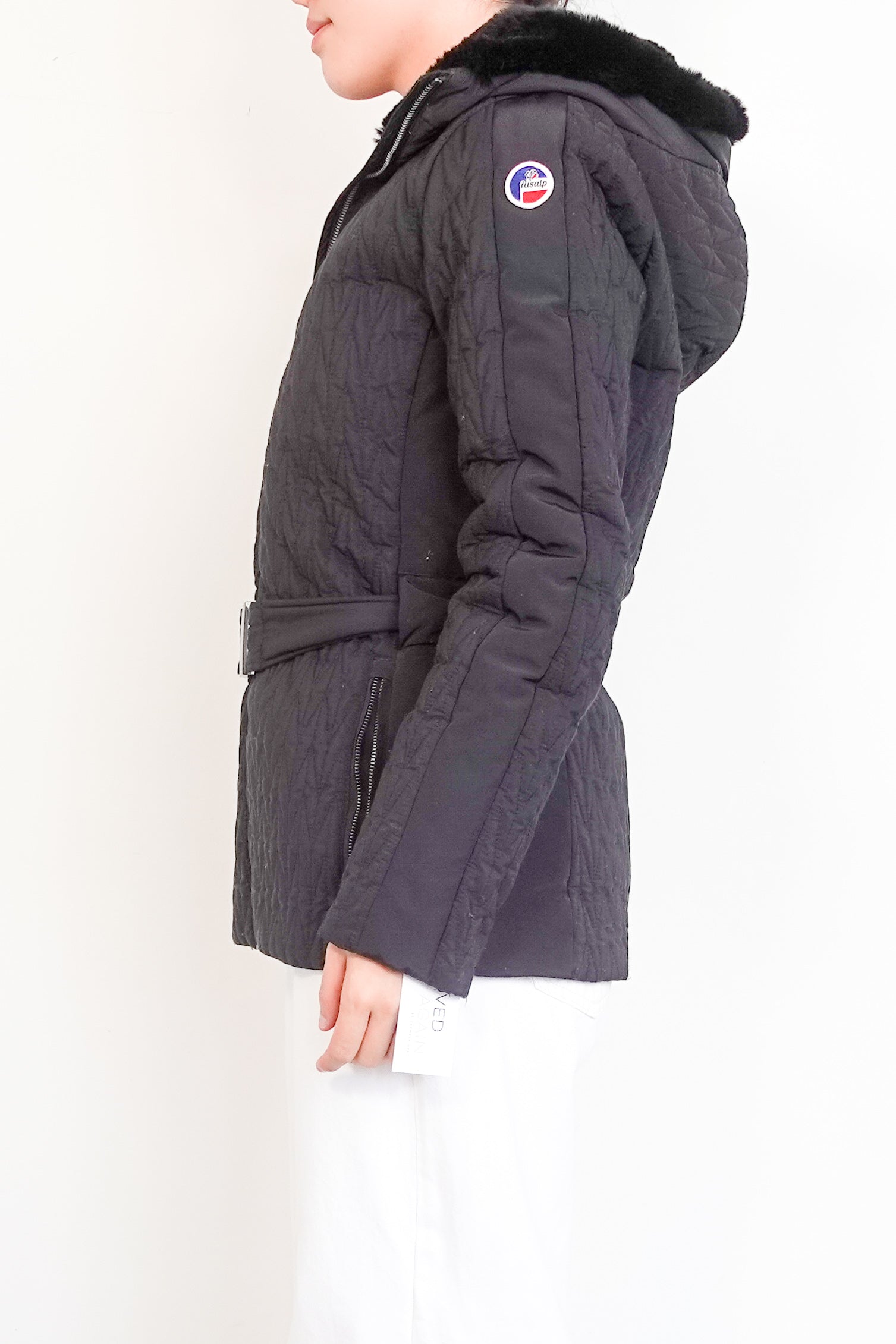 Fusalp-Black-Ski-Belted-Jacket-with-Fur-hood-side-picture