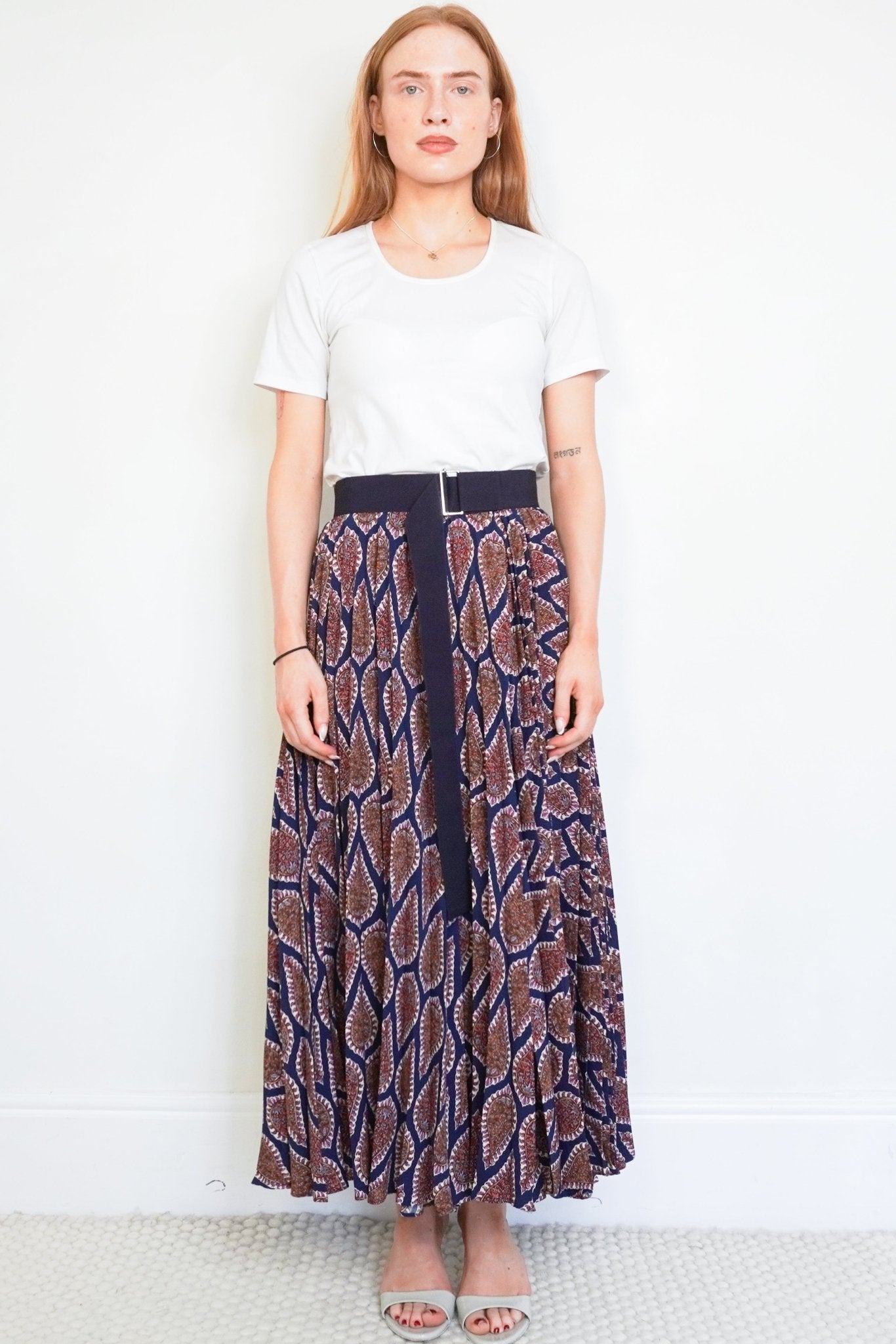 G. Label by Goop Navy Paisley Print Belted Maxi Skirt (RRP £435) | Authentic Preloved - Reloved Again