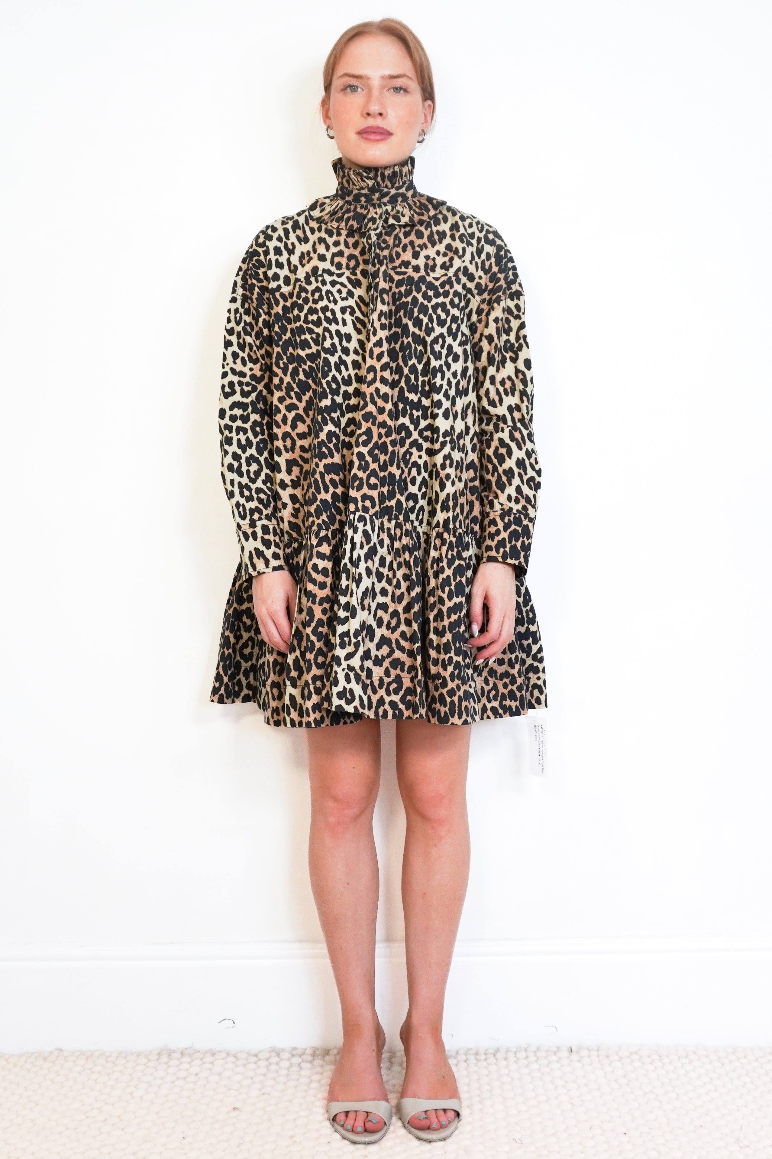 ganni leopard dress mini Print Cotton Poplin in Brown (RRP £295) Printed Long Dress night wear with its blush pink knitted midi dress Style:8680LB