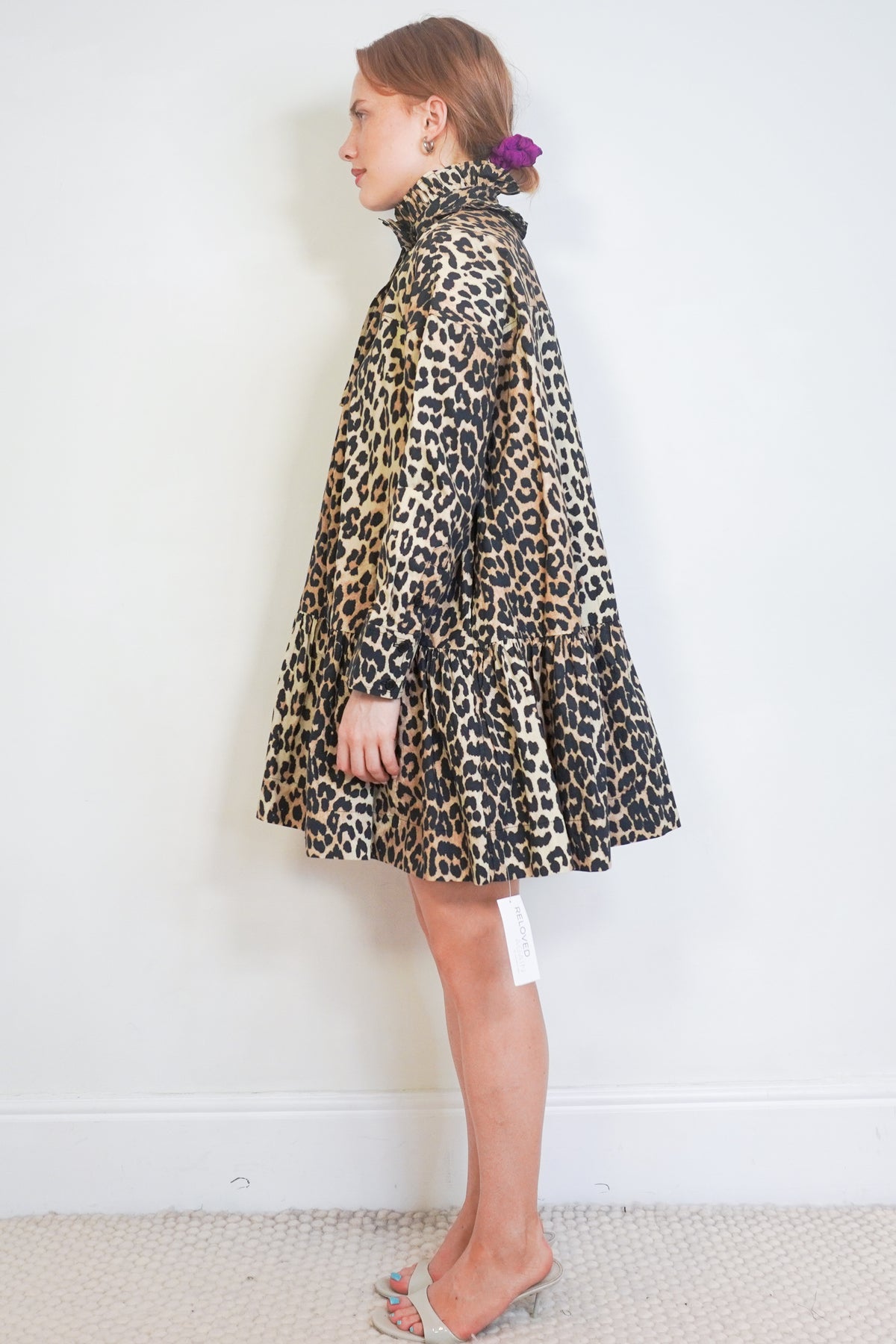 GANNI Leopard Print Cotton Poplin Mini Dress in Brown (RRP £295)