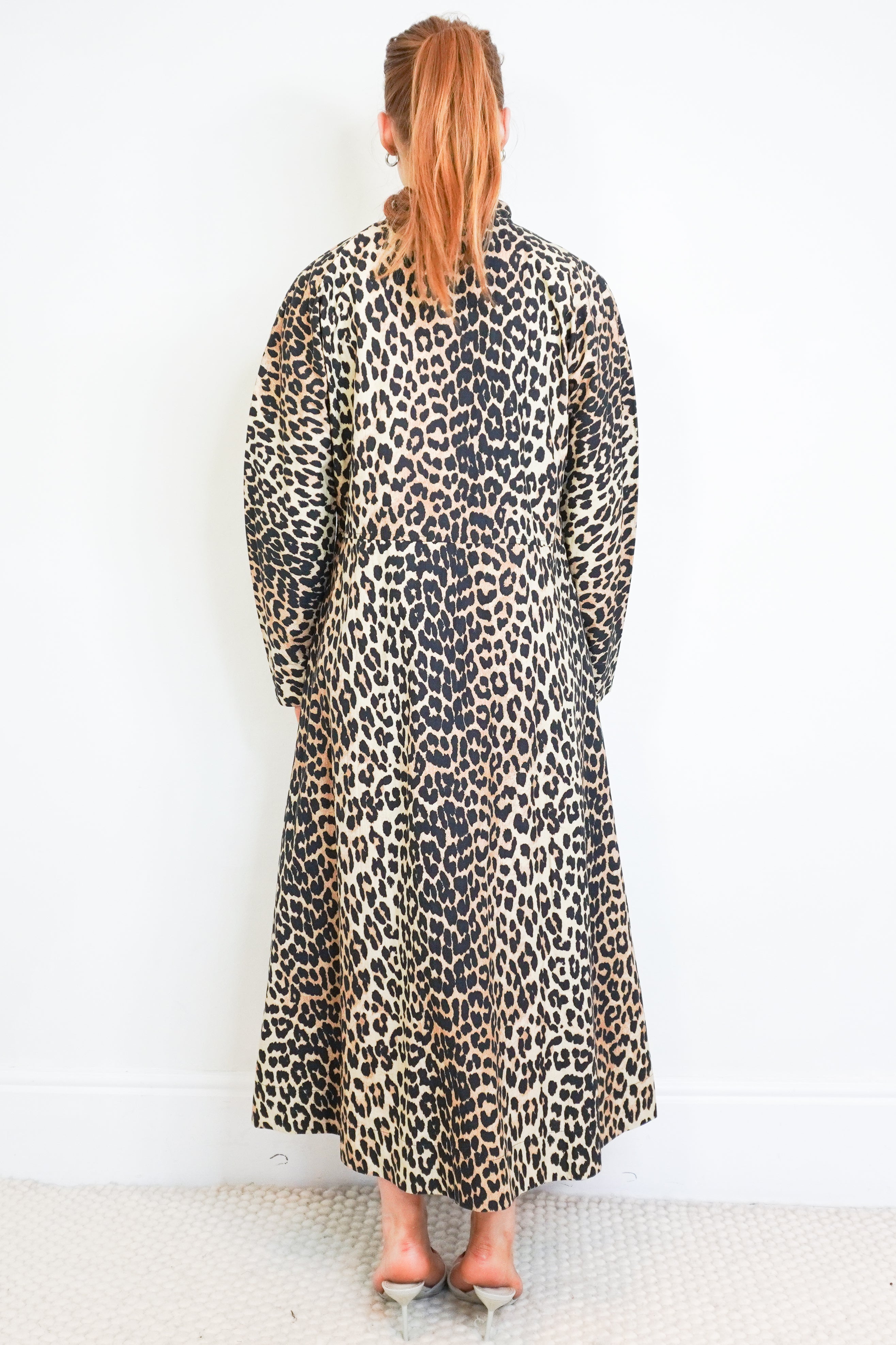 GANNI Leopard Print Cotton Shirt Dress back photo chelsea london
