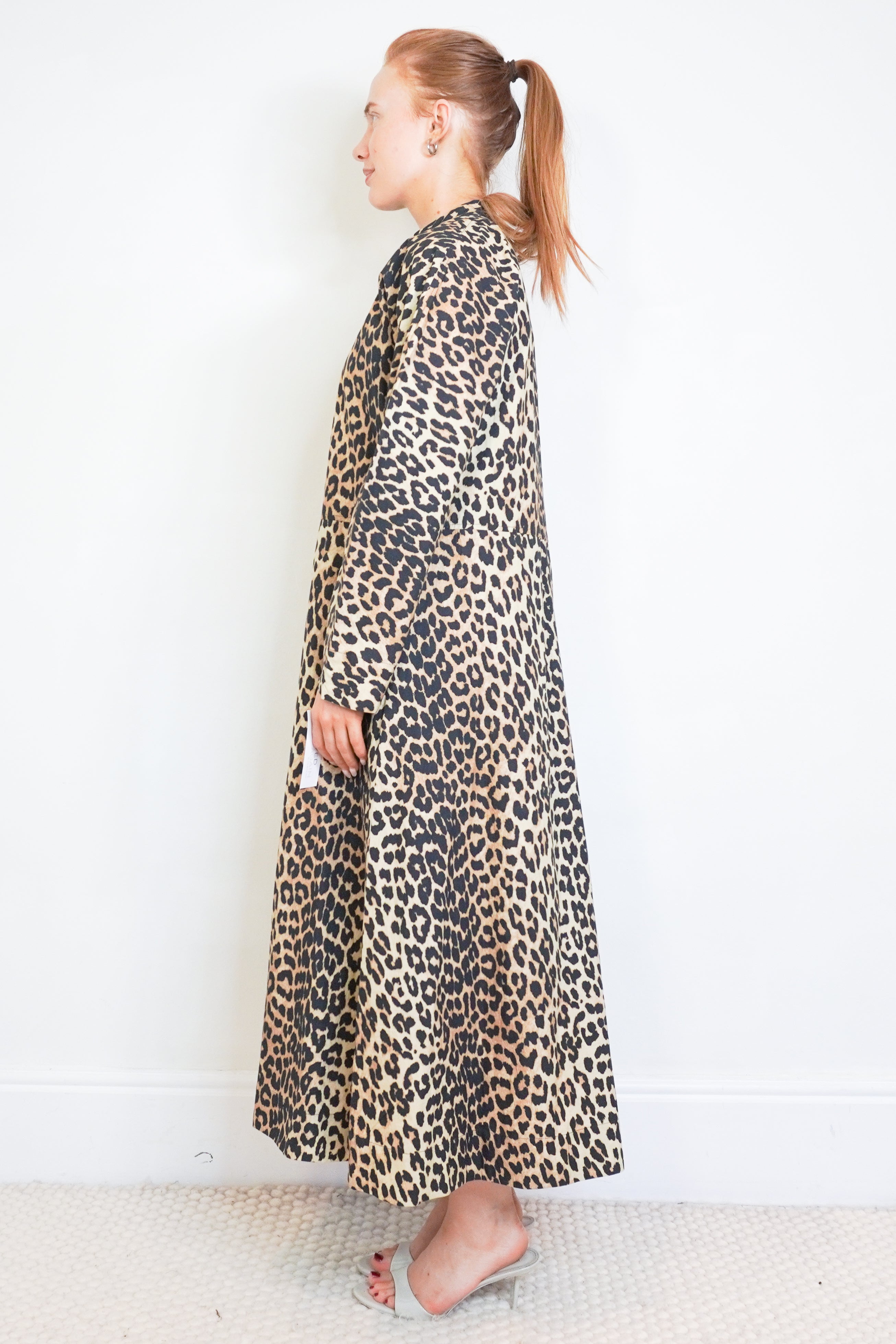GANNI Leopard Print Cotton Shirt Dress side photo chelsea london
