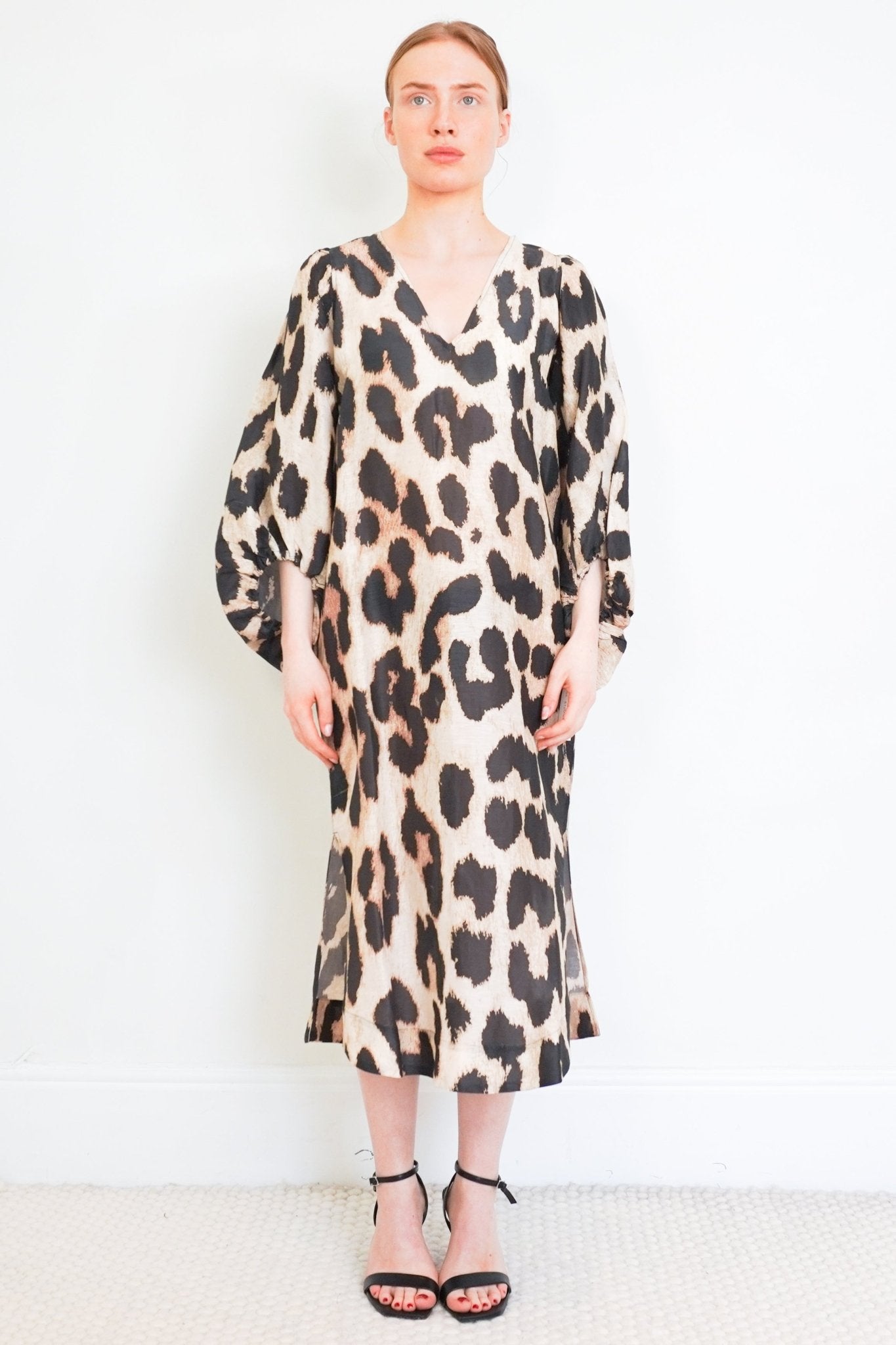 Ganni Leopard Print Midi Dress RRP £295 | Authentic & Preloved - Reloved Again