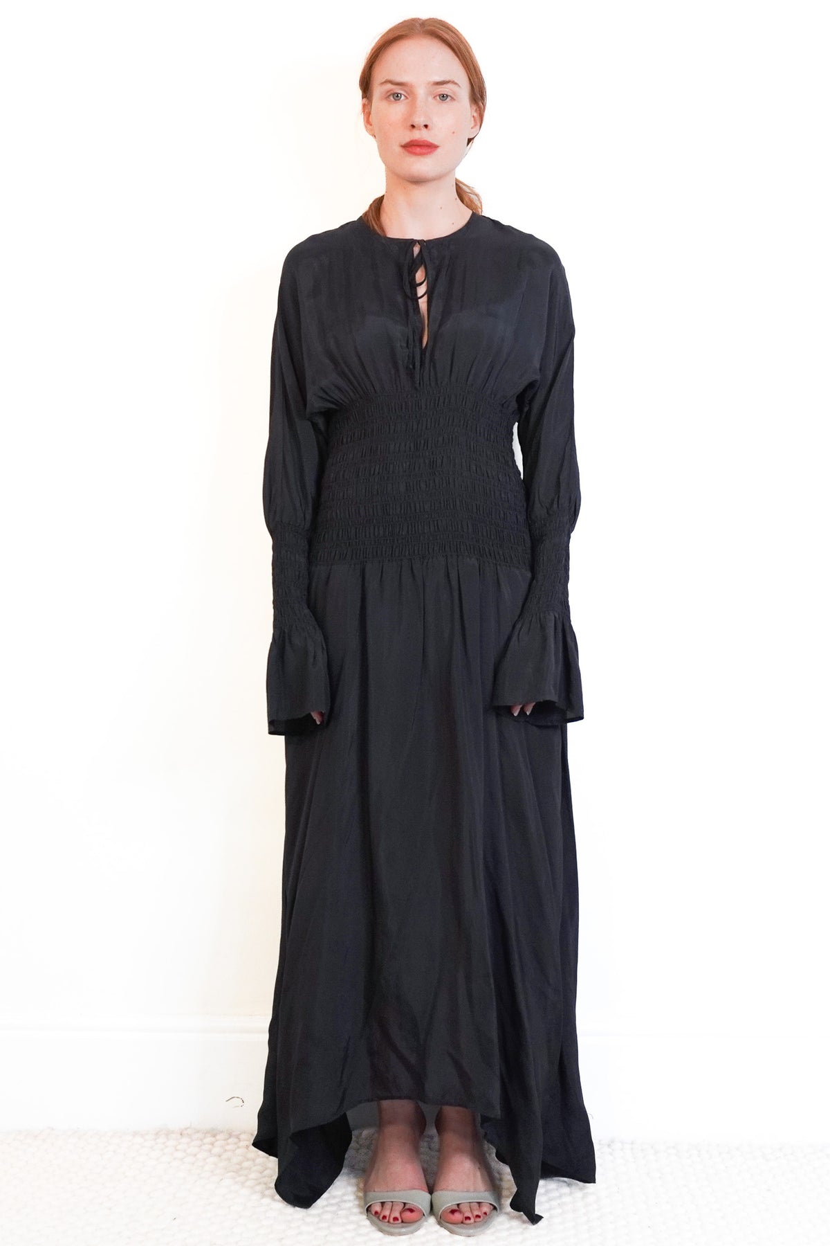Ganni Black Tie Front Dress Front