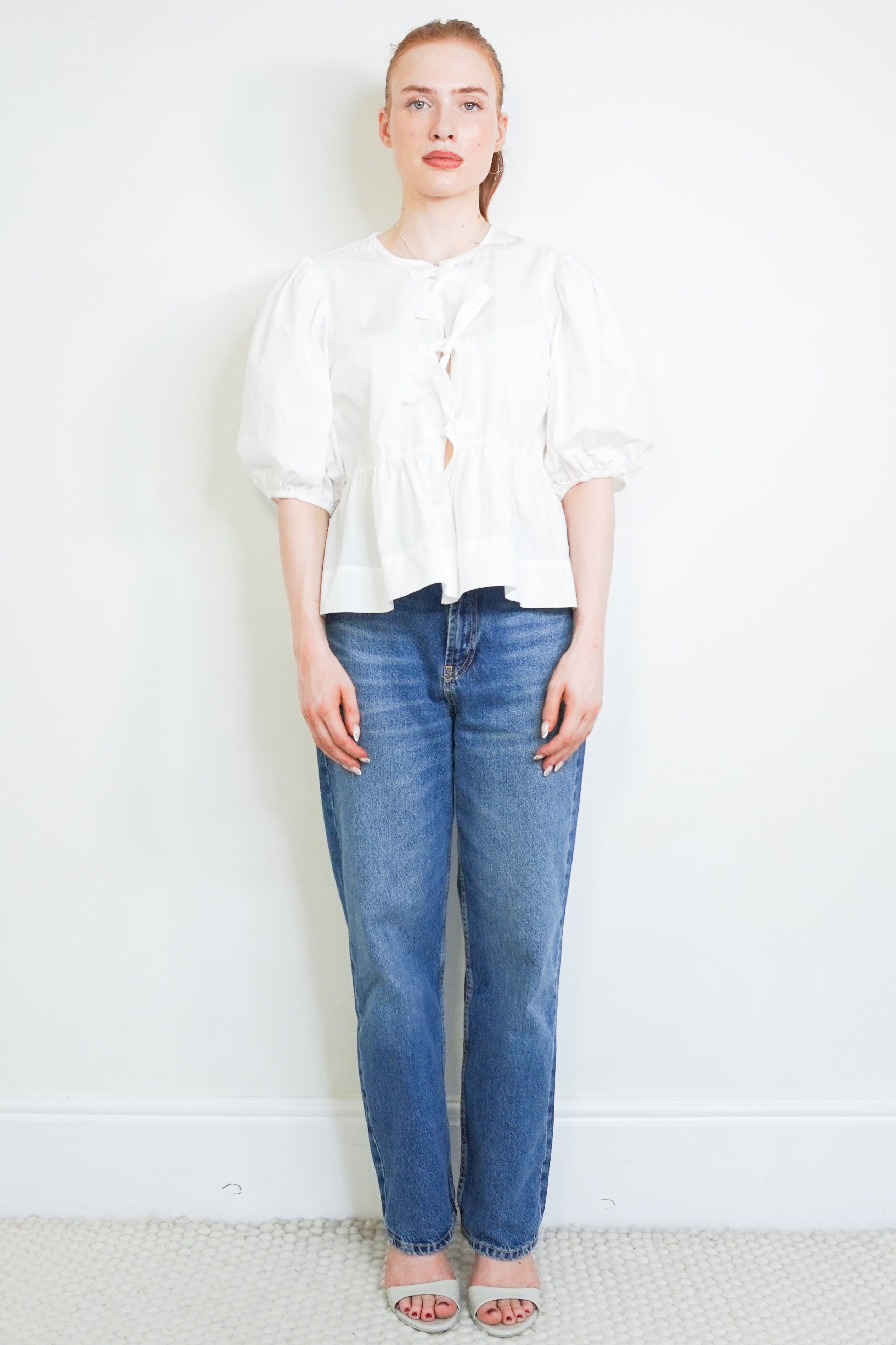 Ganni White Cotton Tie Top front photo chelsea london