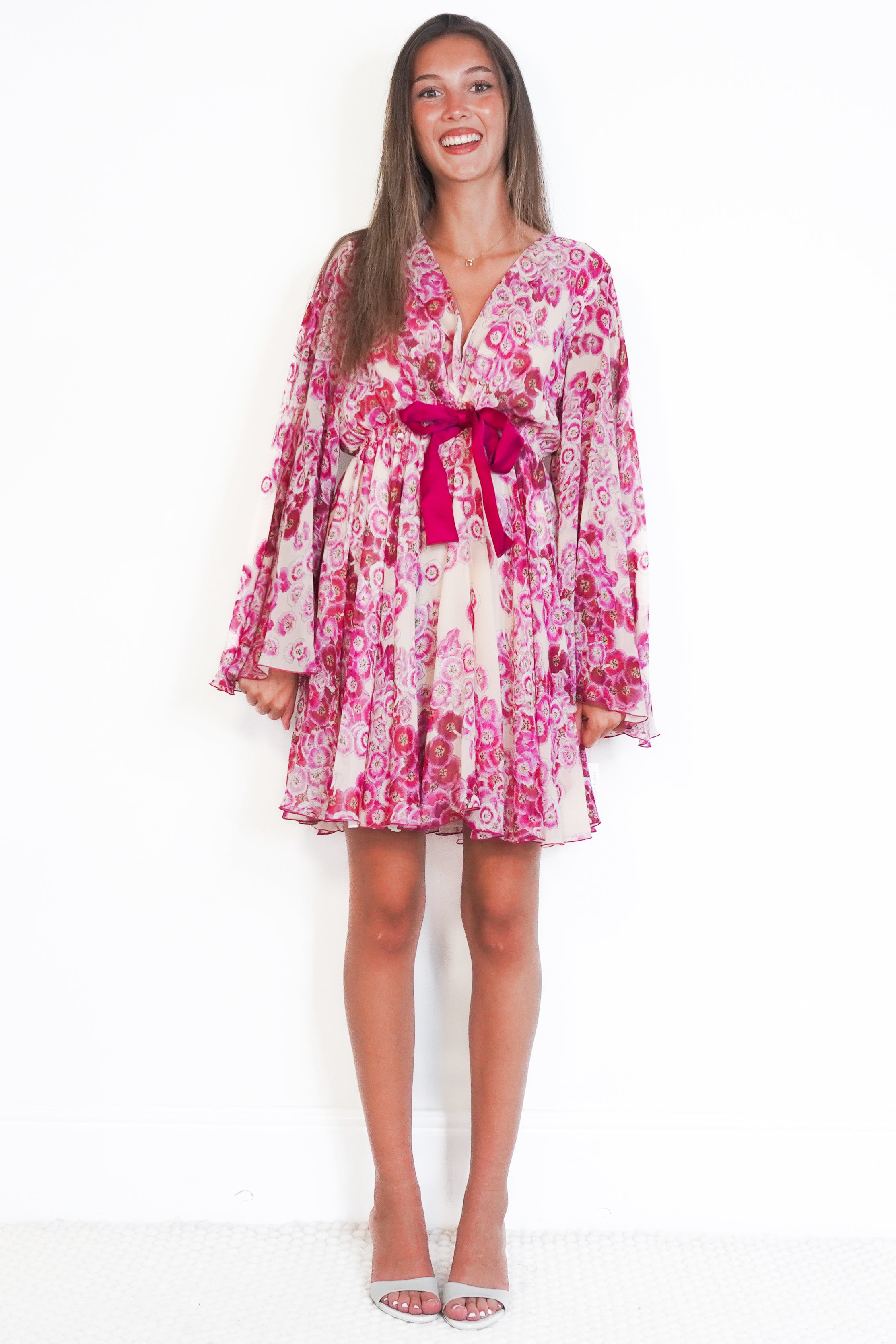 Giambattista Valli Pink Floral Silk Chiffon Mini Dress front photo chelsea london