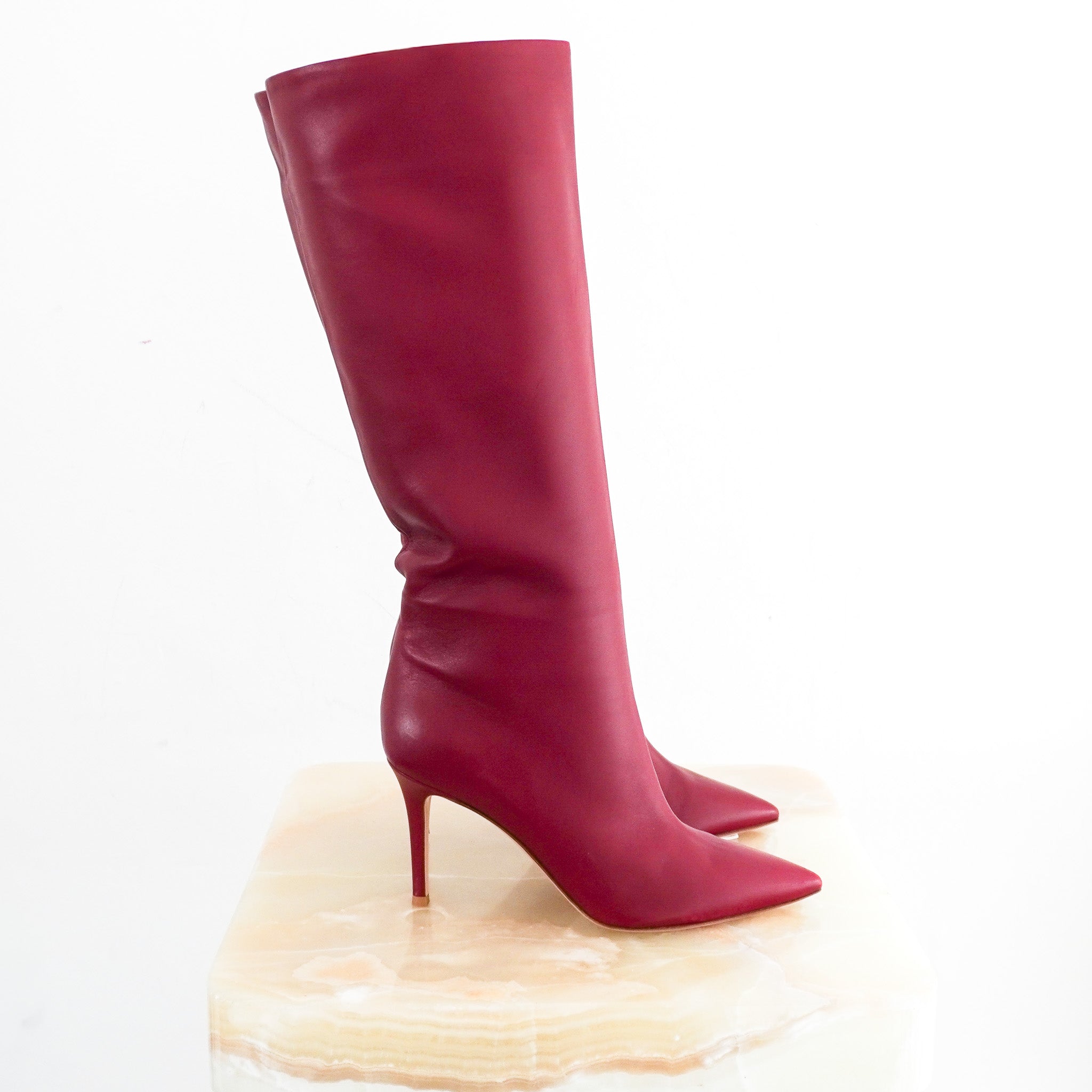 Gianvito Rossi Red Leather Knee High Boots RRP £1200 | Authentic Preloved - Reloved Again