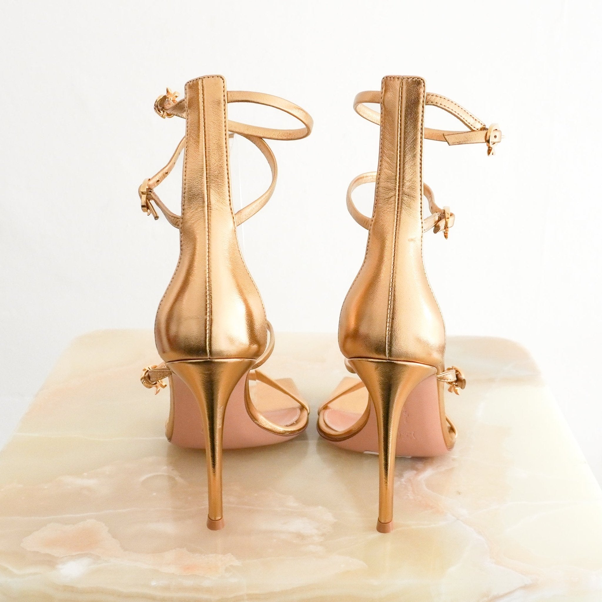 Gianvito Rossi Ribbon Uptown Gold Metallic Sandals (RRP £750) | Authentic Preloved - Reloved Again