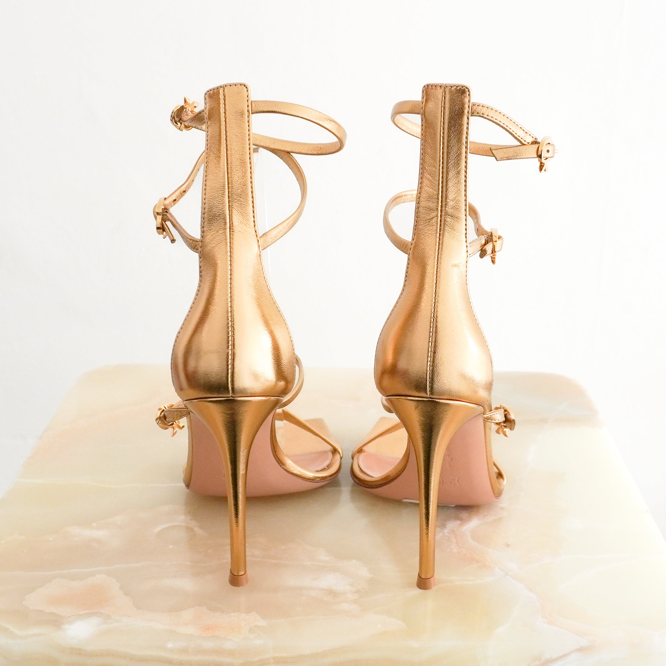 Gianvito Rossi Ribbon Uptown Gold Metallic Sandals back photo chelsea london