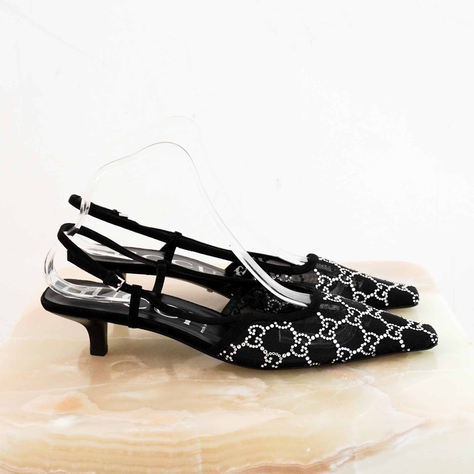 Gucci Black Mesh Crystal Slingbacks RRP £845 | Authentic Preloved - Reloved Again