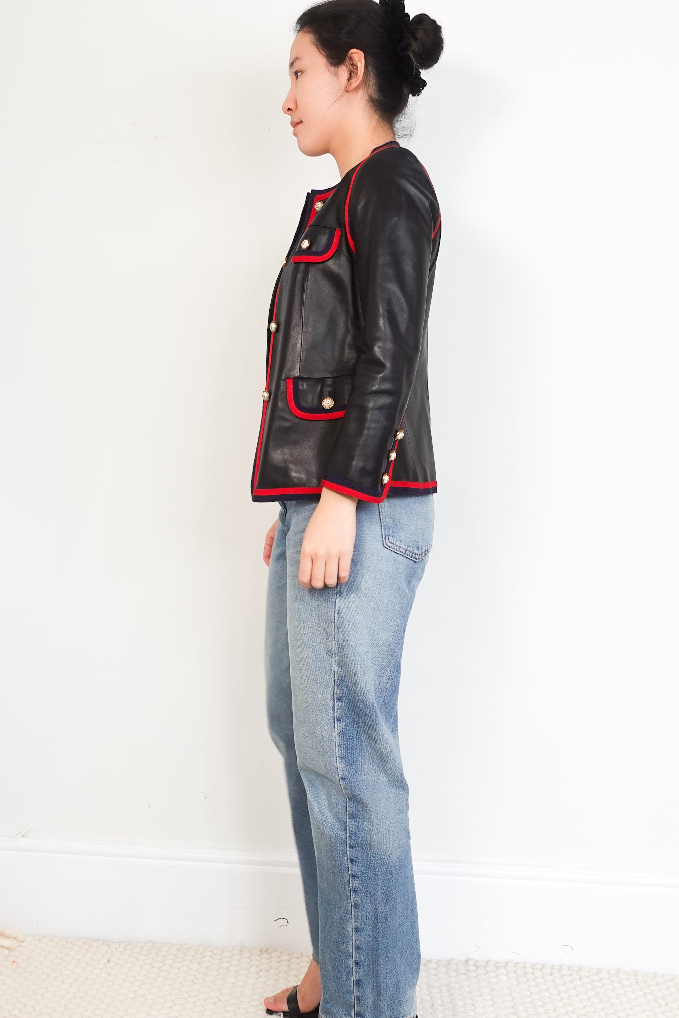 Gucci-Black-Ribbon-Trim-Nappa-Leather-Jacket-side-picture-Chelsea-London