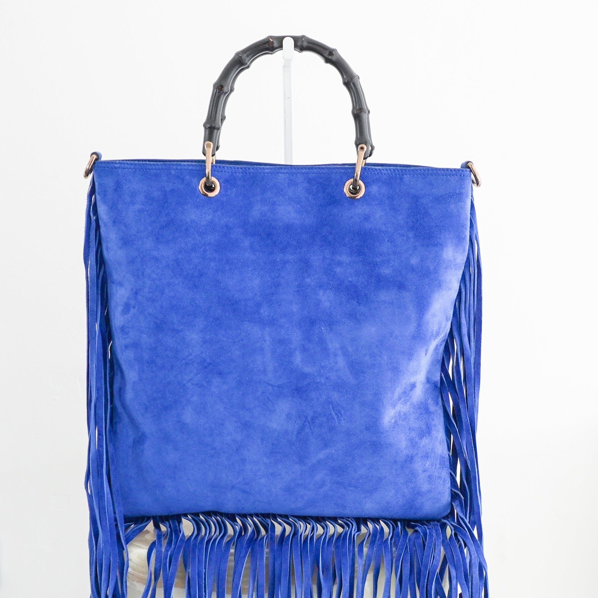 Gucci Blue Suede Borsa Bamboo Shopper Bag (RRP £1200) | Authentic Preloved - Reloved Again