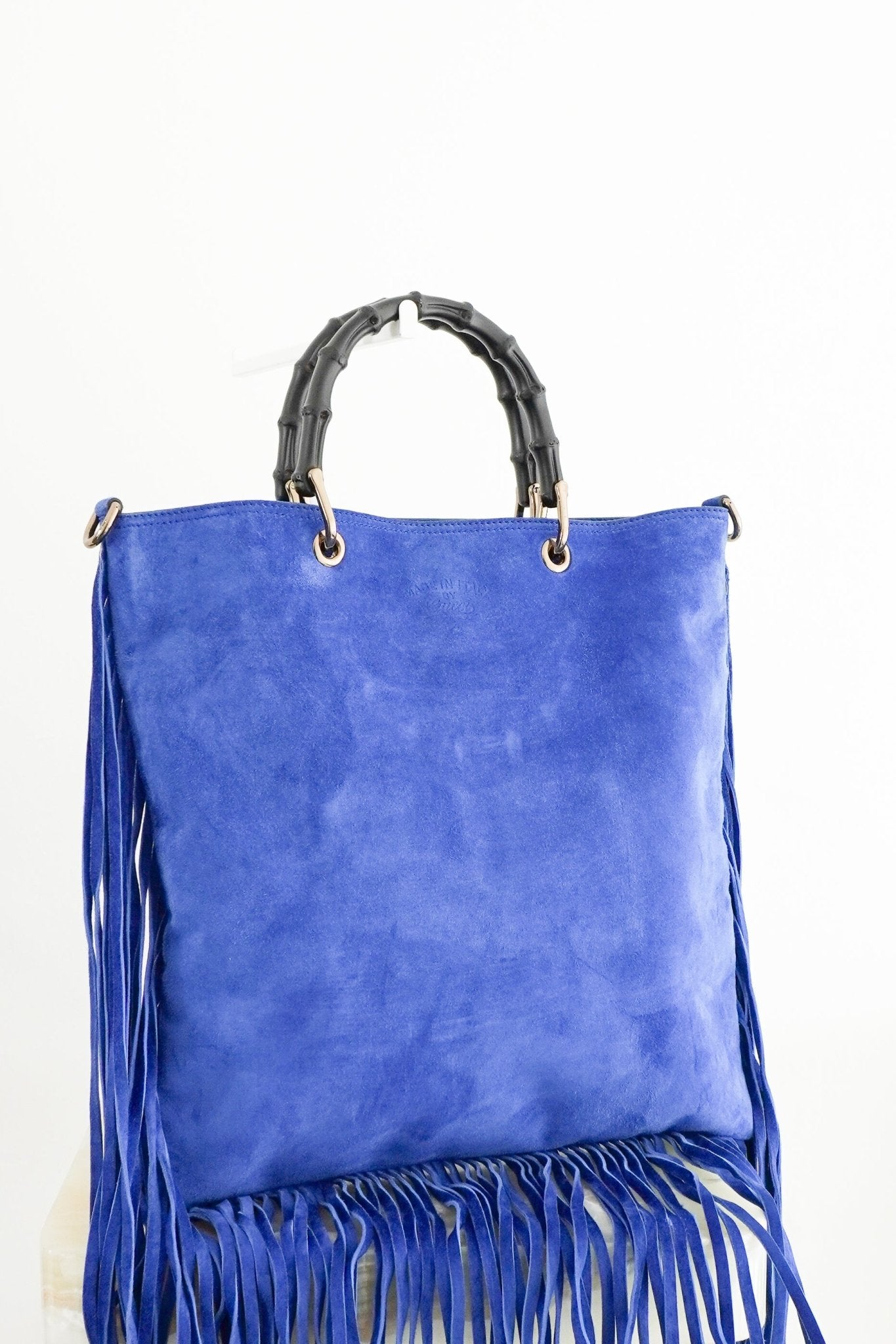 Gucci Blue Suede Borsa Bamboo Shopper Bag (RRP £1200) | Authentic Preloved - Reloved Again