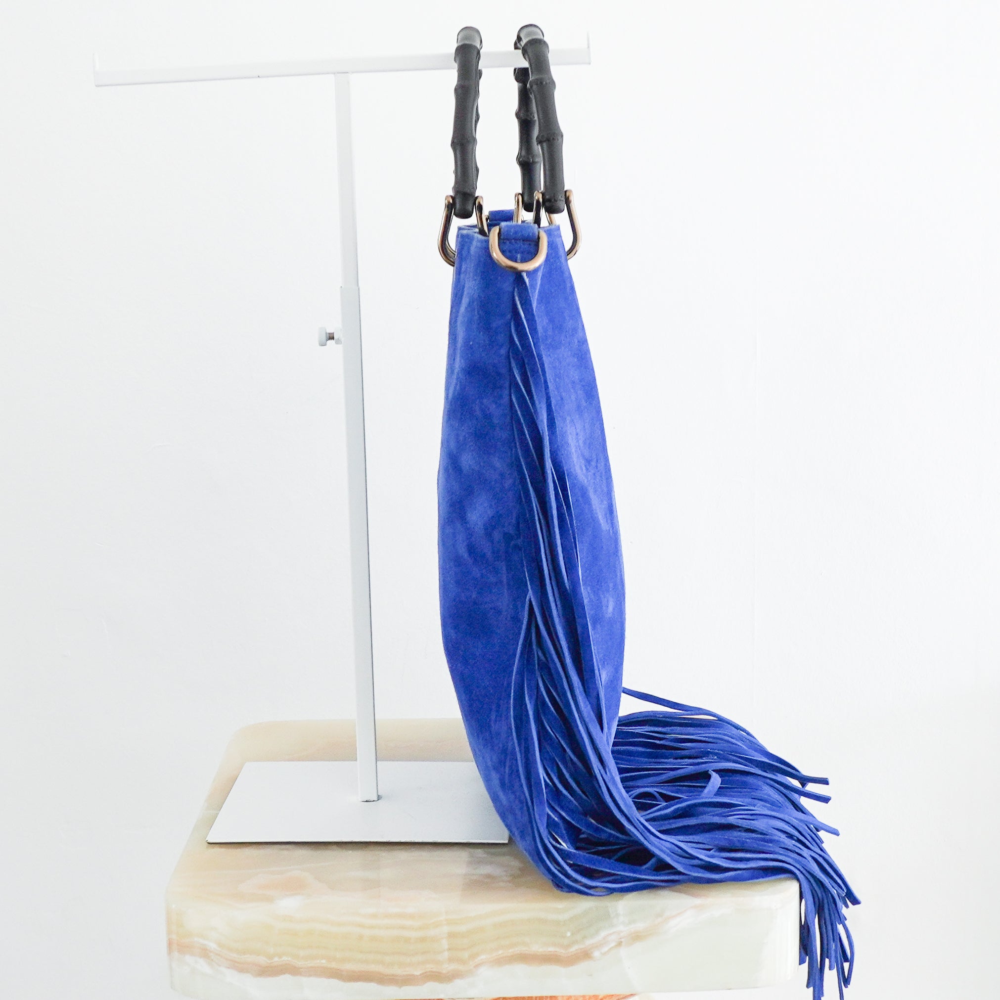 Gucci Blue Suede Borsa Bamboo Shopper Bag (RRP £1200) | Authentic Preloved - Reloved Again