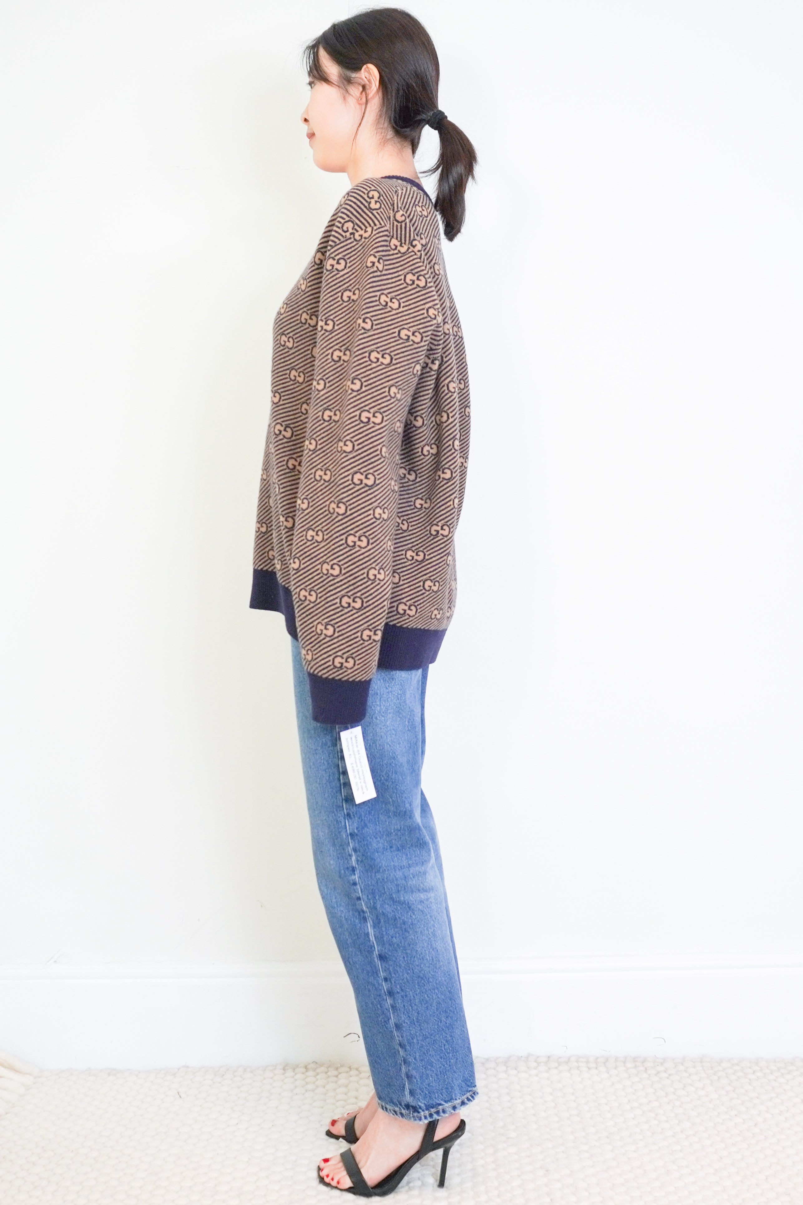 Gucci-Brown-&-Navy-Monogram-Jumper-side-picture-Chelsea-London