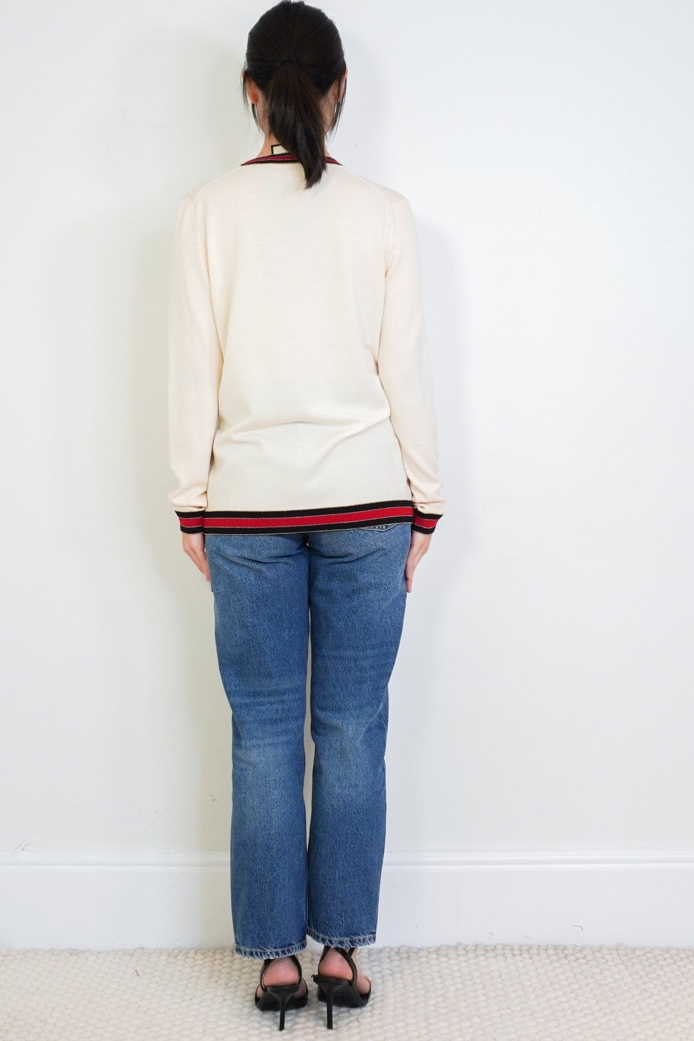 Gucci Cream Web - Trim V - Neck Cardigan RRP £1400 | Authentic Preloved - Reloved Again