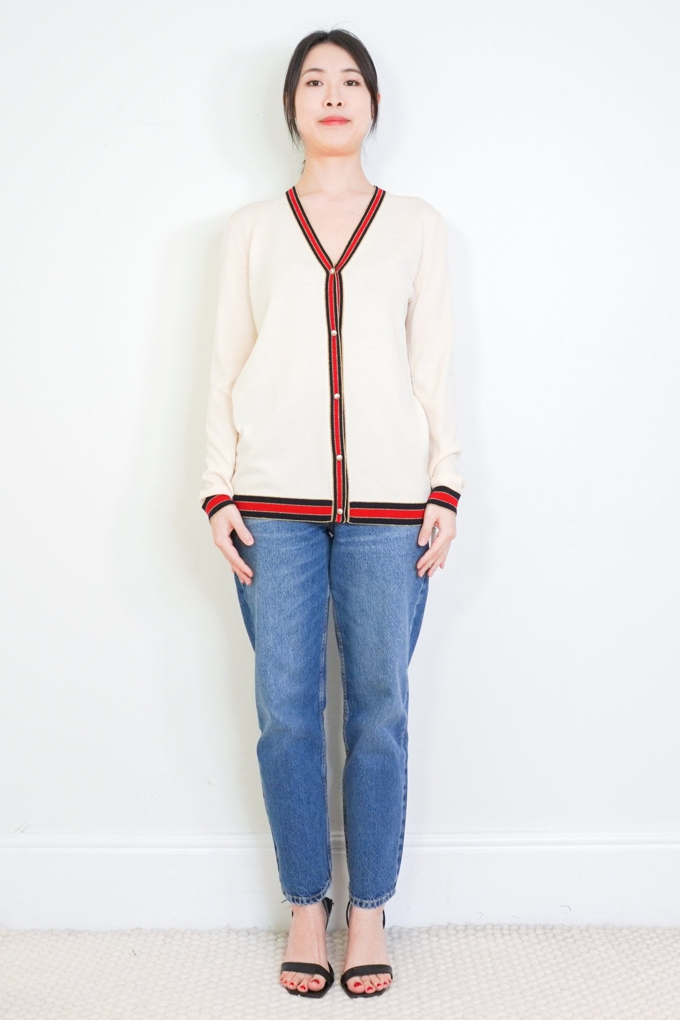 Gucci Cream Web - Trim V - Neck Cardigan RRP £1400 | Authentic Preloved - Reloved Again