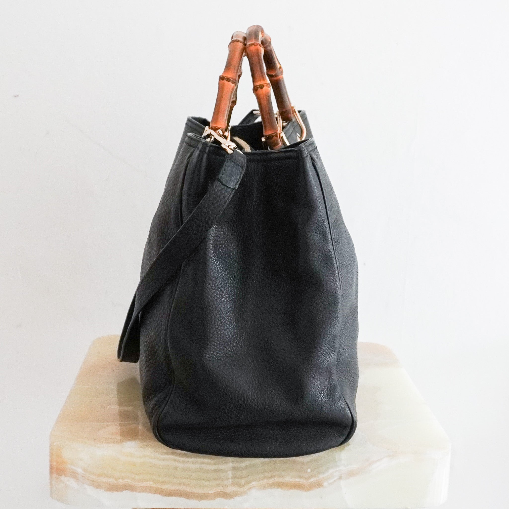 Gucci Grained Leather Bamboo Tote in Black RRP £1950 | Authentic Preloved - Reloved Again
