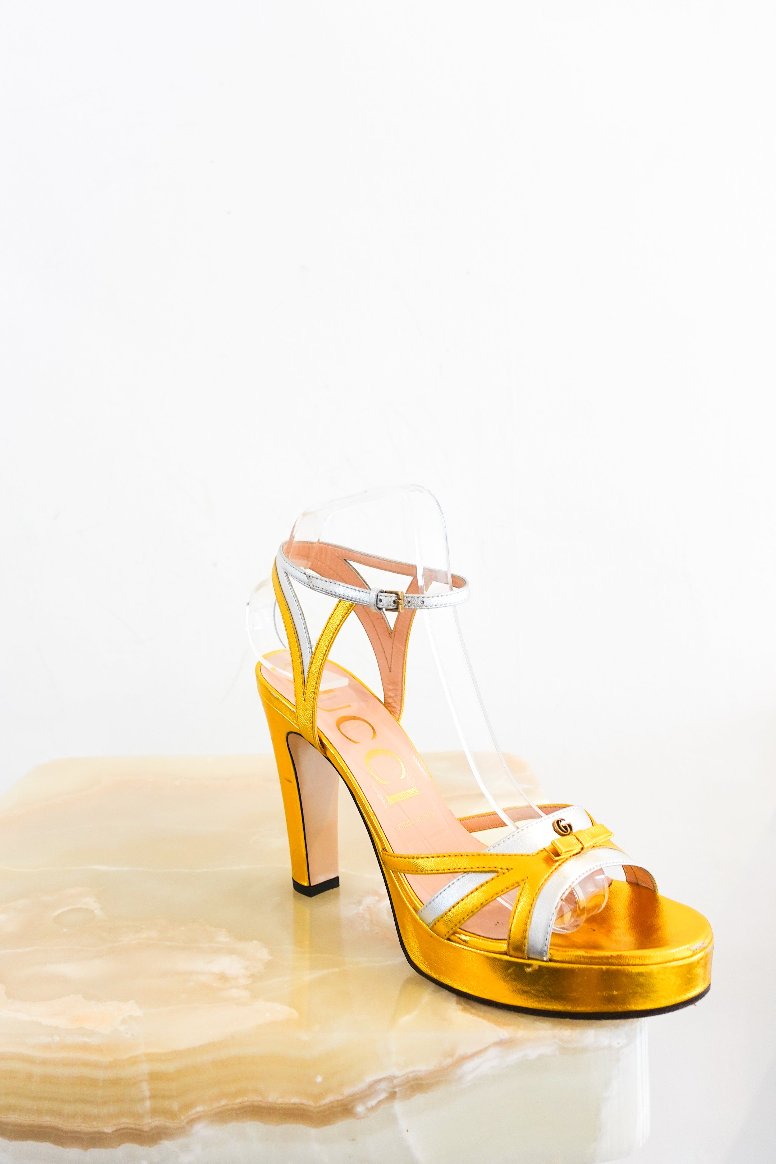Gucci-Platform-Sandals-in-Gold-front-picture-Chelsea-london