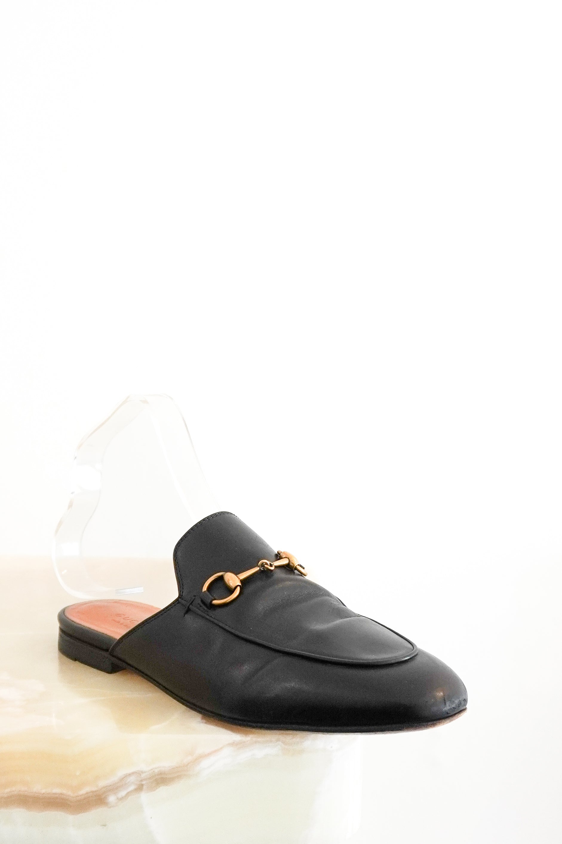 Gucci Black Leather Princetown Horsebit Mules front photo chelsea london