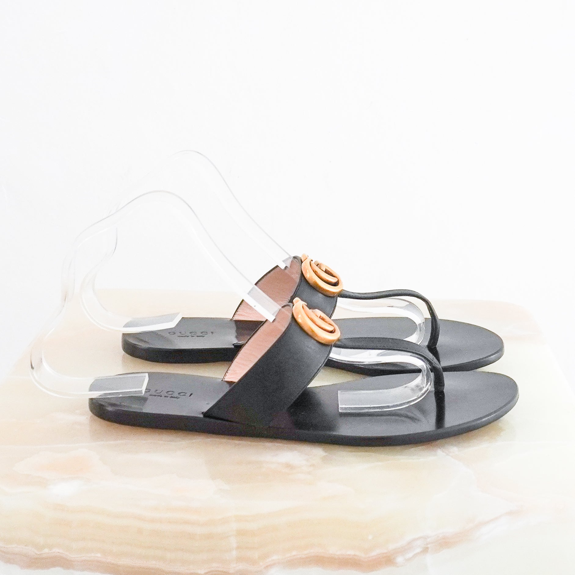 Gucci Black Marmont Thong Sandals side photo chelsea london