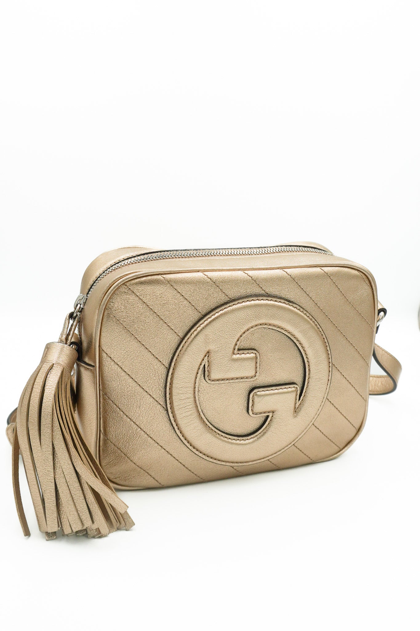Gucci Blondie Small Shoulder Bag Metallic Golden Beige Leather front