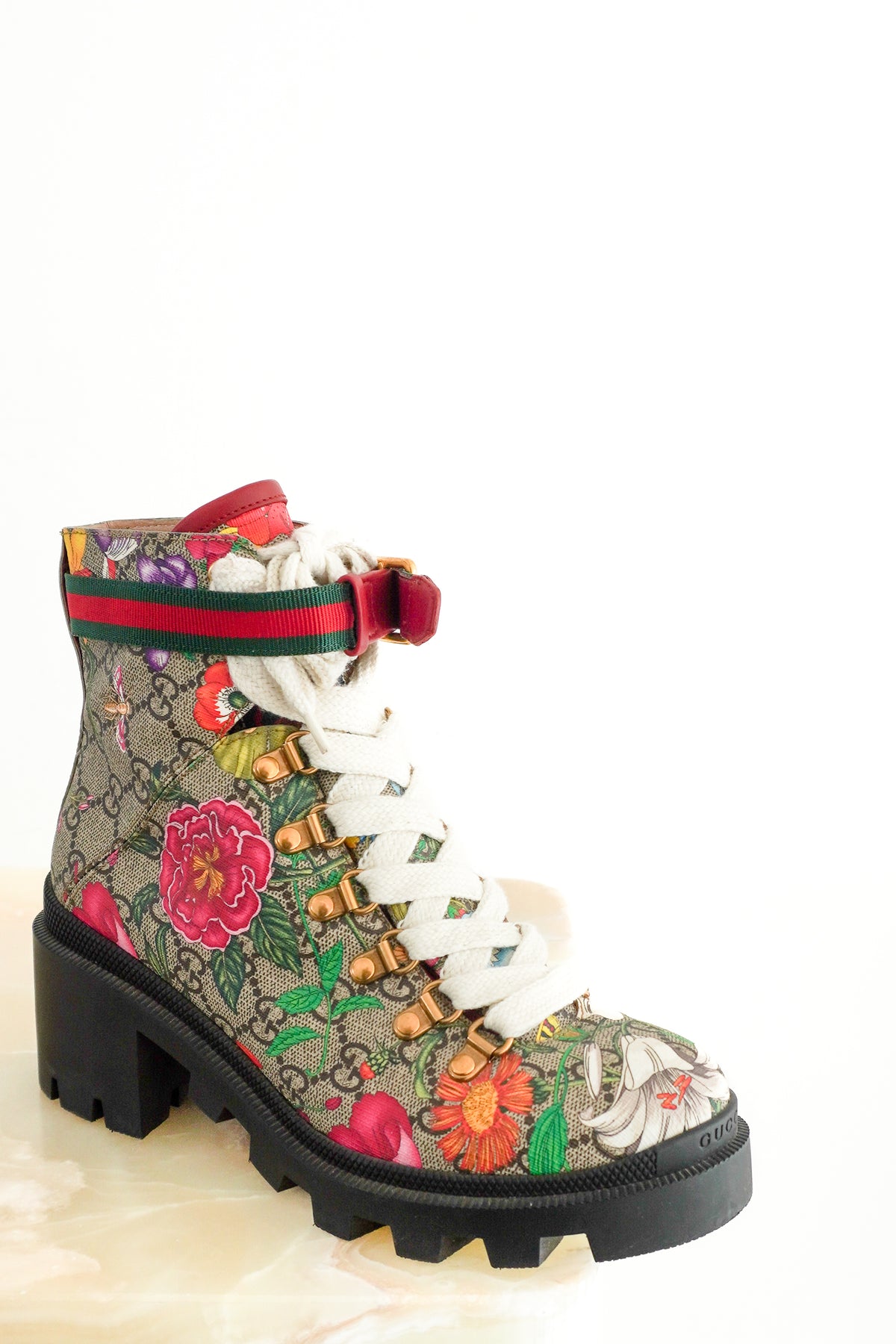Gucci Flora Combat Ankle Boots front