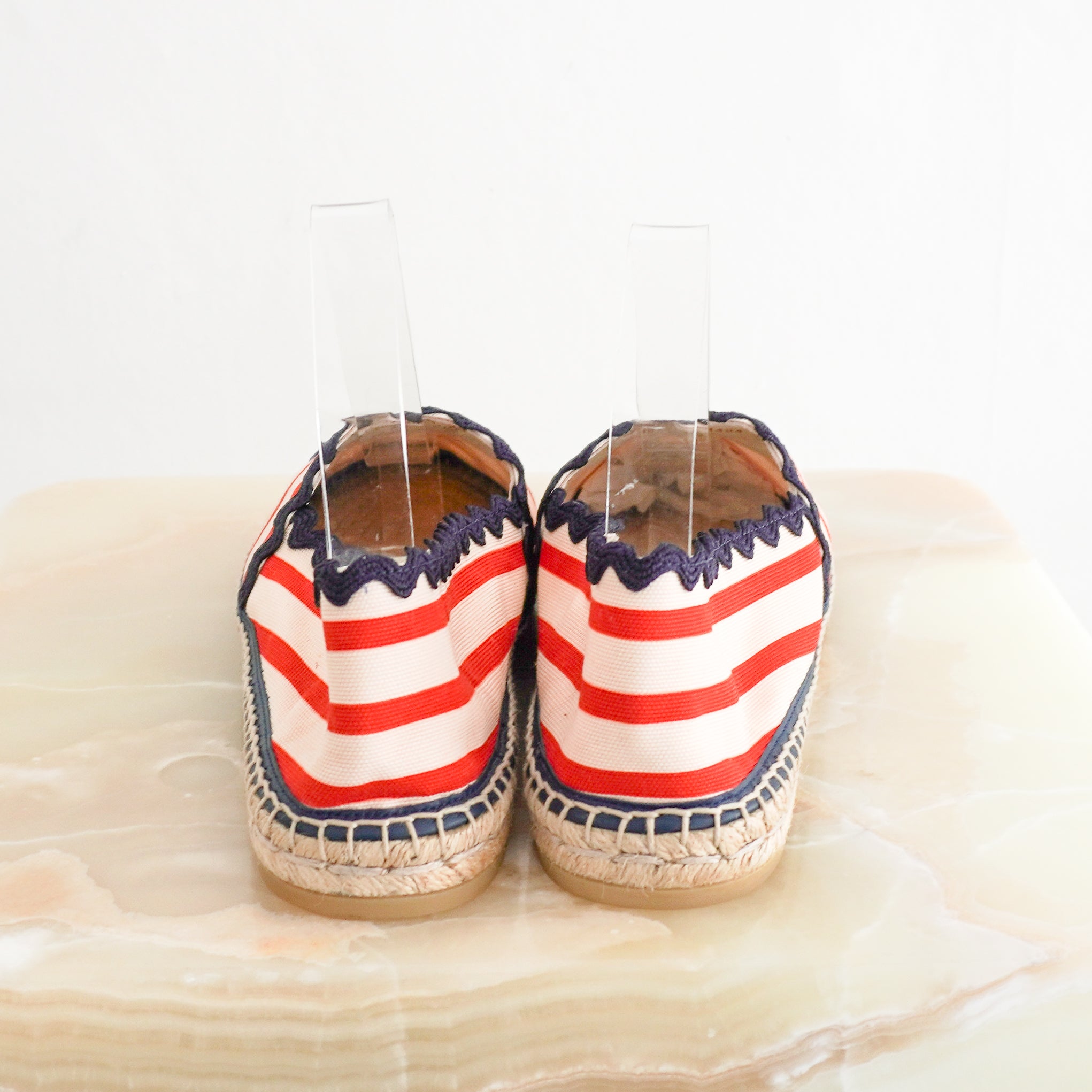 Gucci GG Embroidered Striped Canvas Espadrilles back photo chelsea london