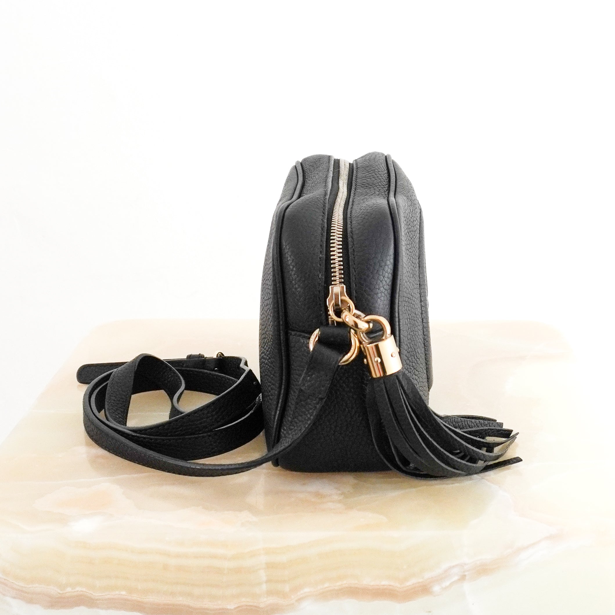 Gucci GG Soho Disco Crossbody Bag in Black side photo chelsea london