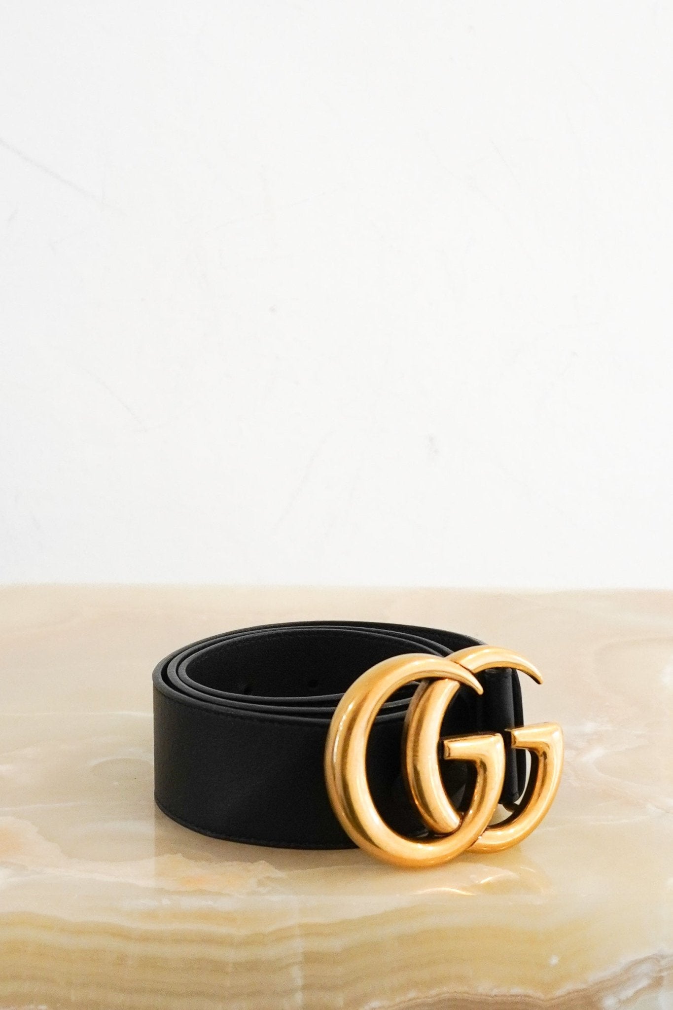 Gucci Gold Double G Medium Belt in Black RRP £445 | Authentic Preloved - Reloved Again