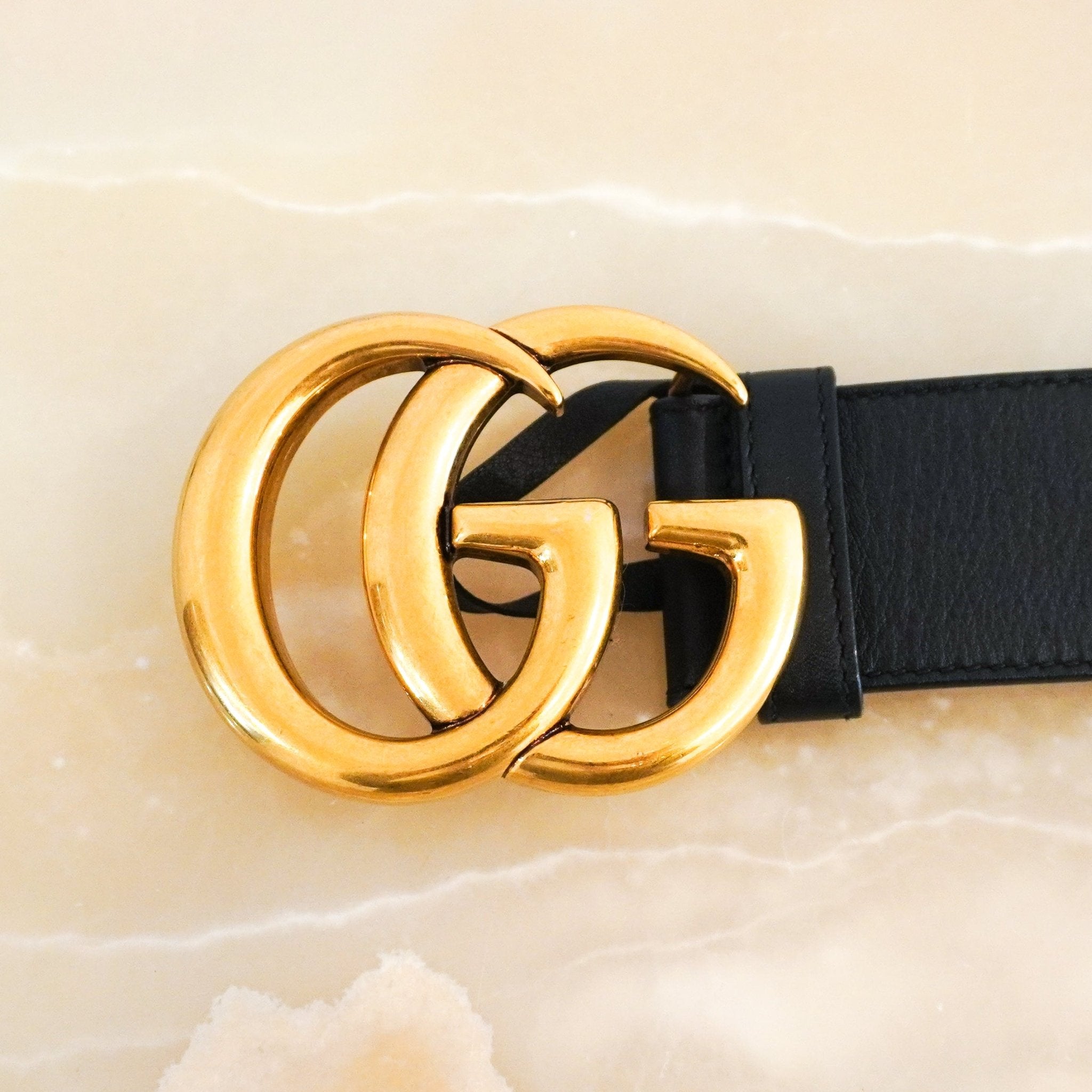Gucci Gold Double G Medium Belt in Black RRP £445 | Authentic Preloved - Reloved Again