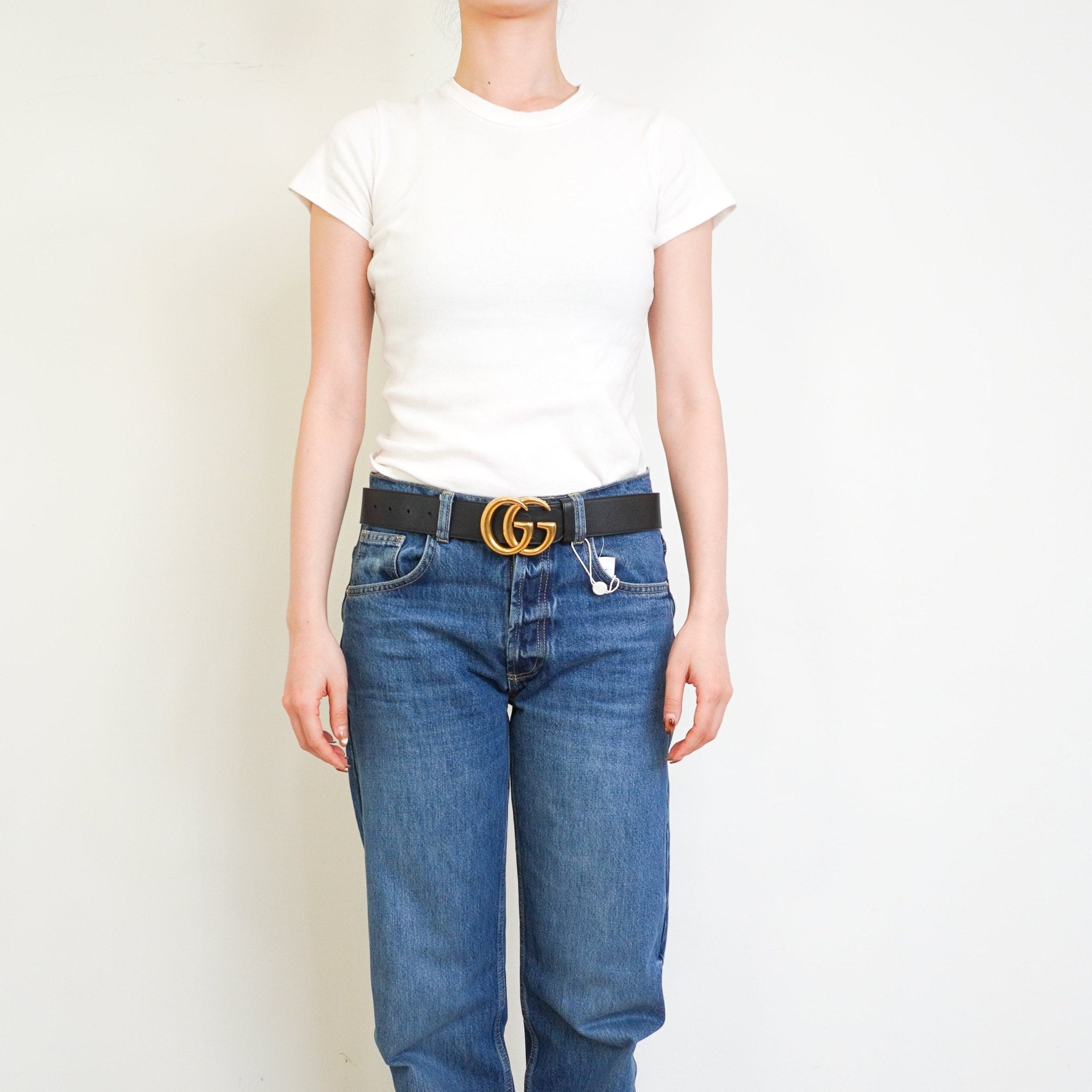 Gucci Gold Double G Medium Belt in Black RRP £445 | Authentic Preloved - Reloved Again
