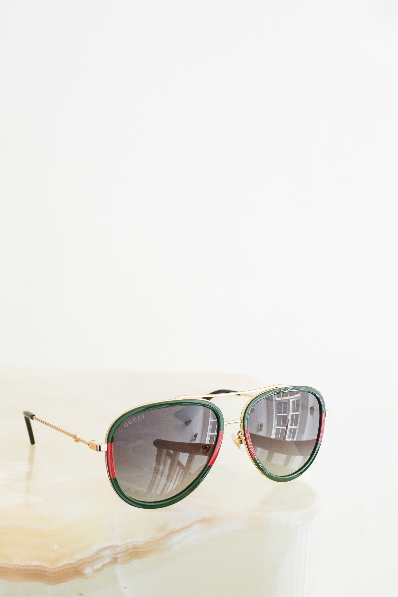 Gucci Green & Gold Aviator Sunglasses front picture