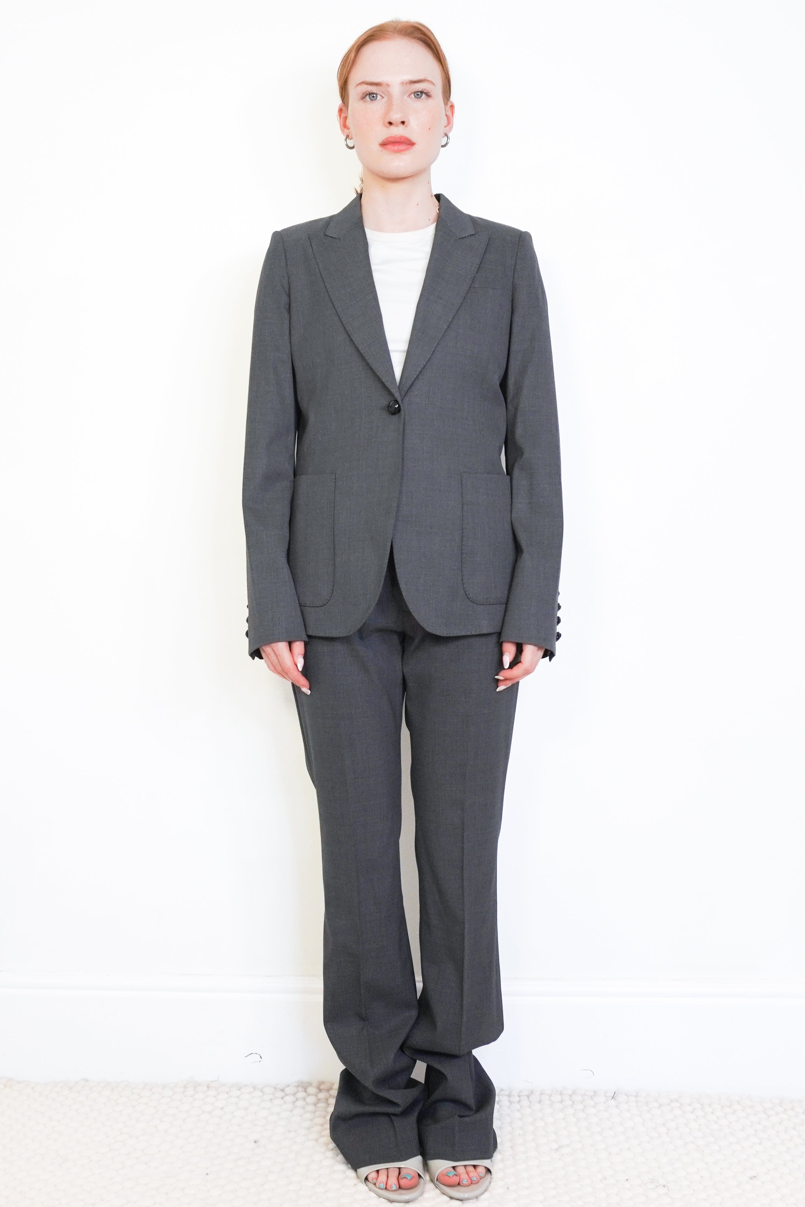 Gucci Grey Wool-Silk Single-Breasted Trouser Suit front photo chelsea london