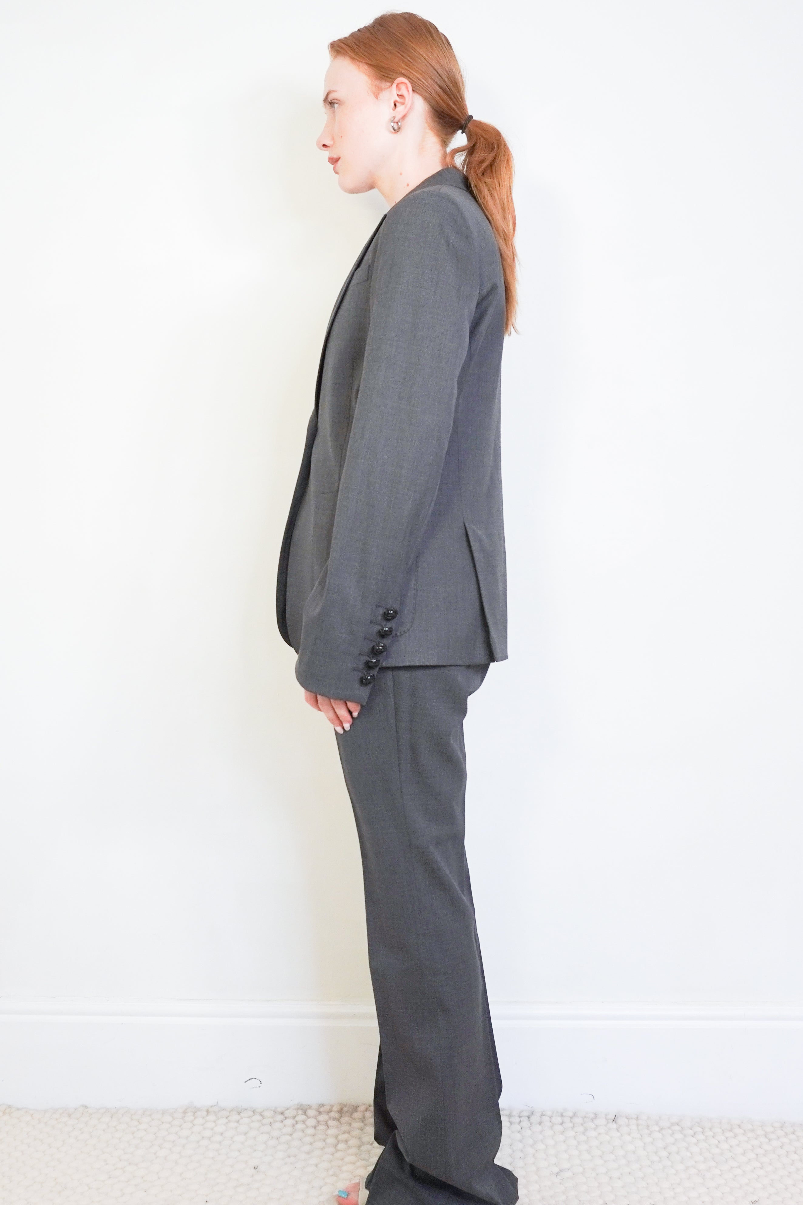 Gucci Grey Wool-Silk Single-Breasted Trouser Suit side photo chelsea london